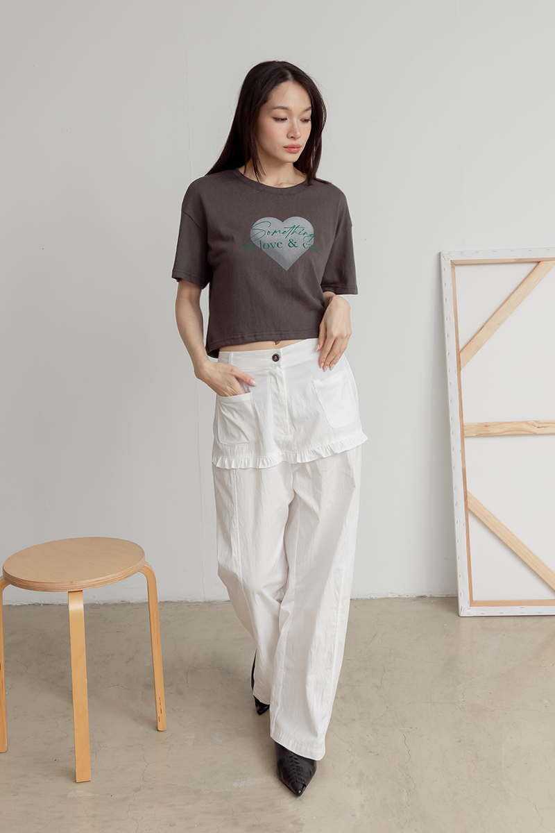復古愛心疊印草寫短版T-shirt