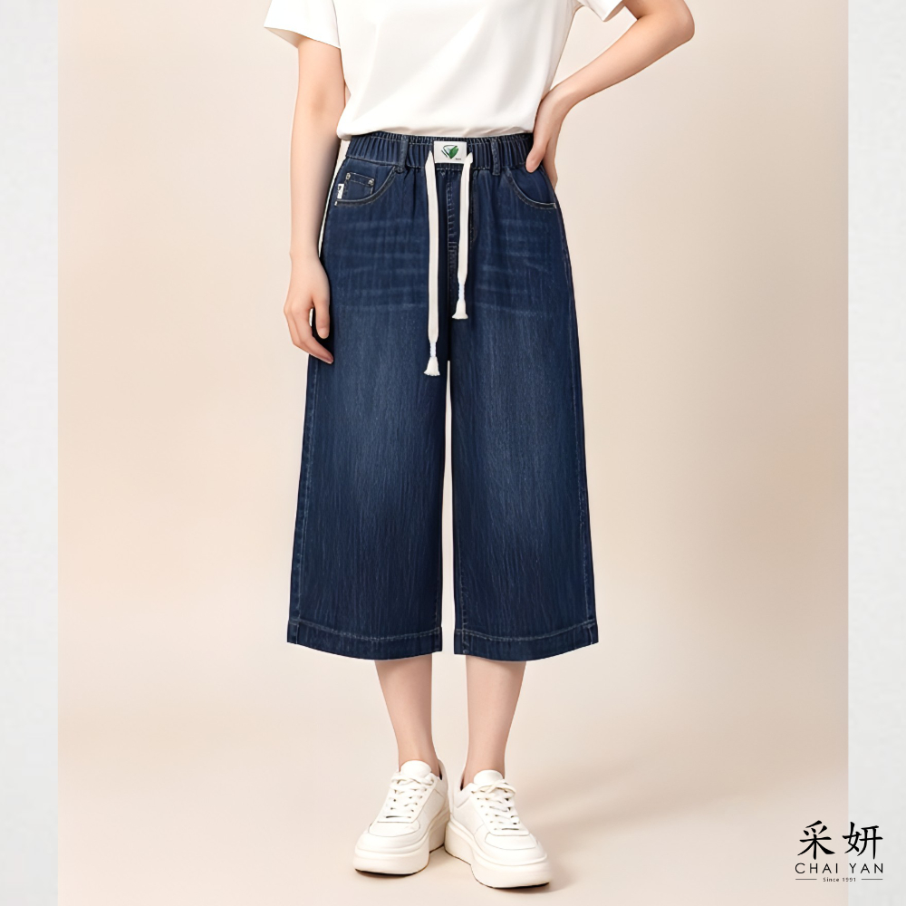 愛心拉繩牛仔八分褲