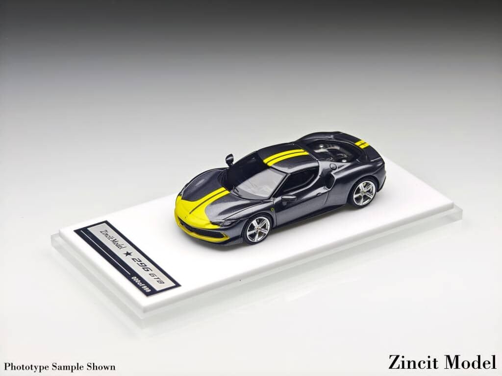 預訂:1/64 Zincit Model Ferrari 296 GTB Metallic Grey with Yellow Stripes (ZMF296GY )
