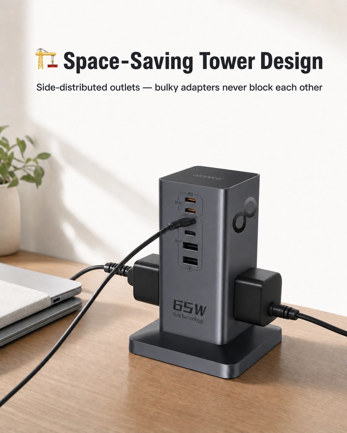Connecty Just Tower+ 65W 8 IN 1 2AC+6USB Power Strip PS106D