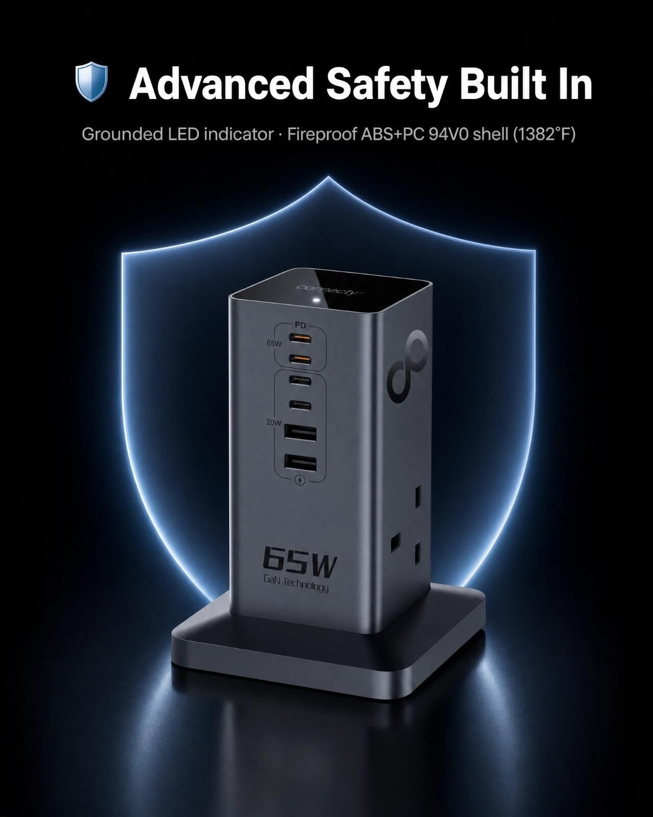 Connecty Just Tower+ 65W 8 IN 1 2AC+6USB Power Strip PS106D