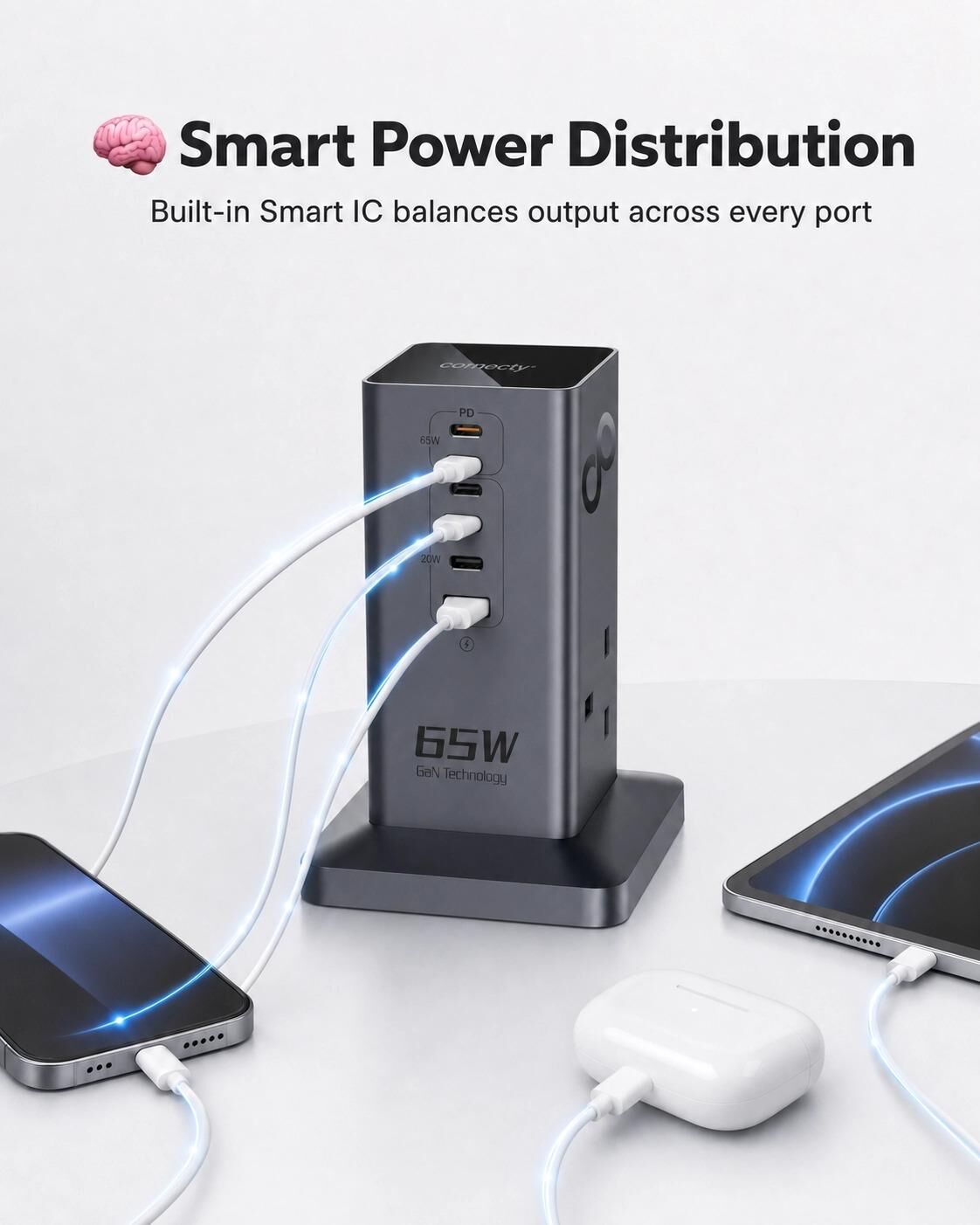 Connecty Just Tower+ 65W 8 IN 1 2AC+6USB Power Strip PS106D