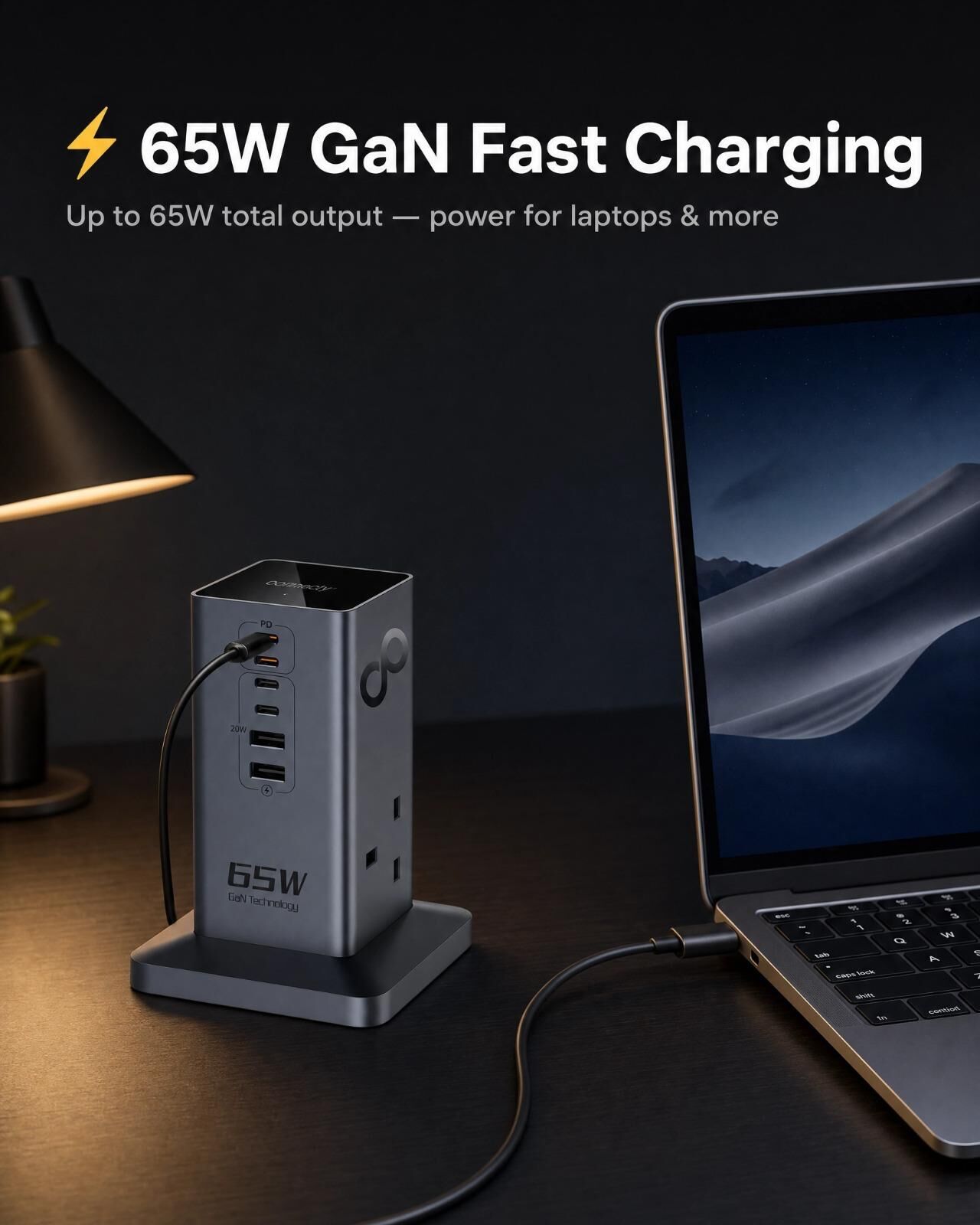 Connecty Just Tower+ 65W 8 IN 1 2AC+6USB Power Strip PS106D