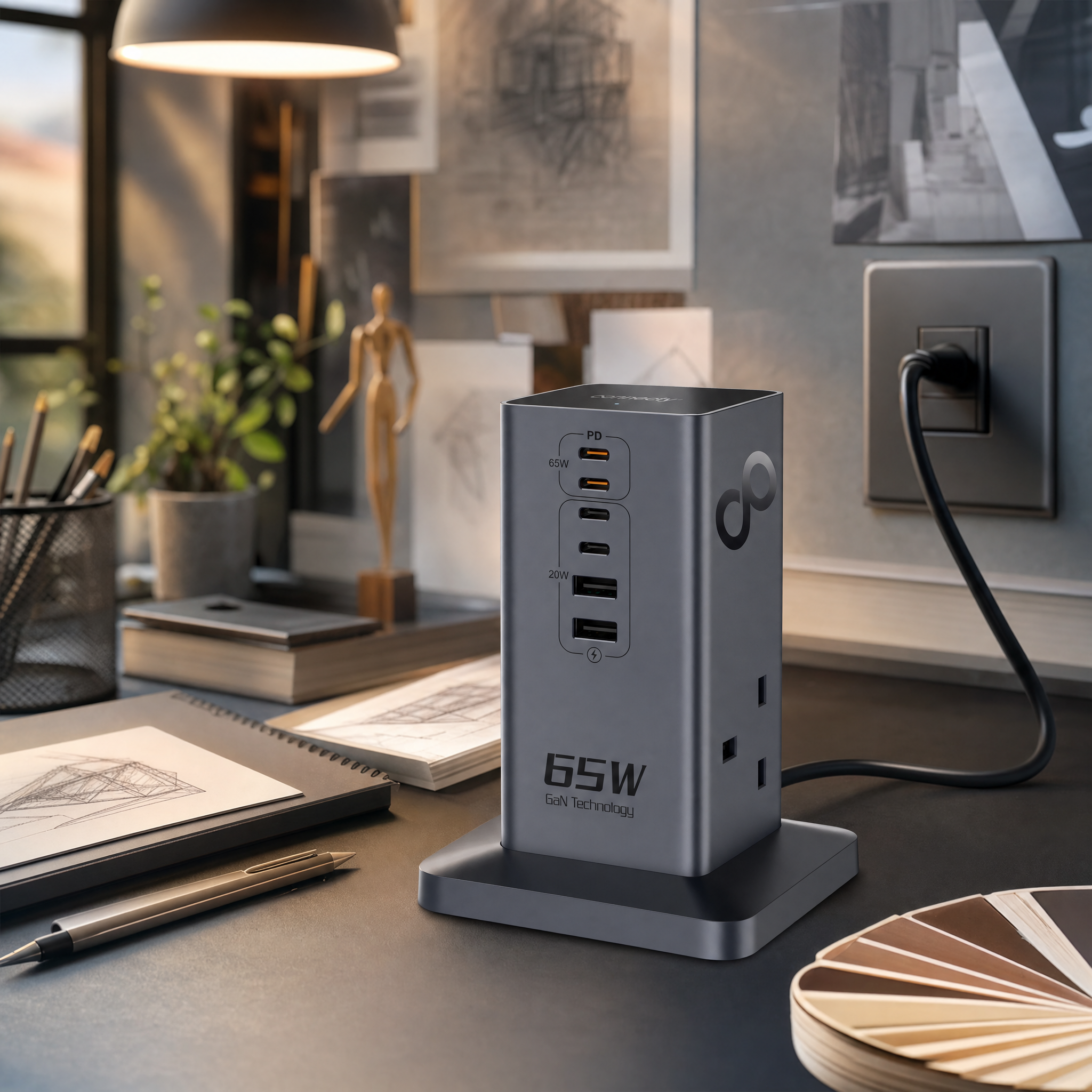 Connecty Just Tower+ 65W 8 IN 1 2AC+6USB Power Strip PS106D