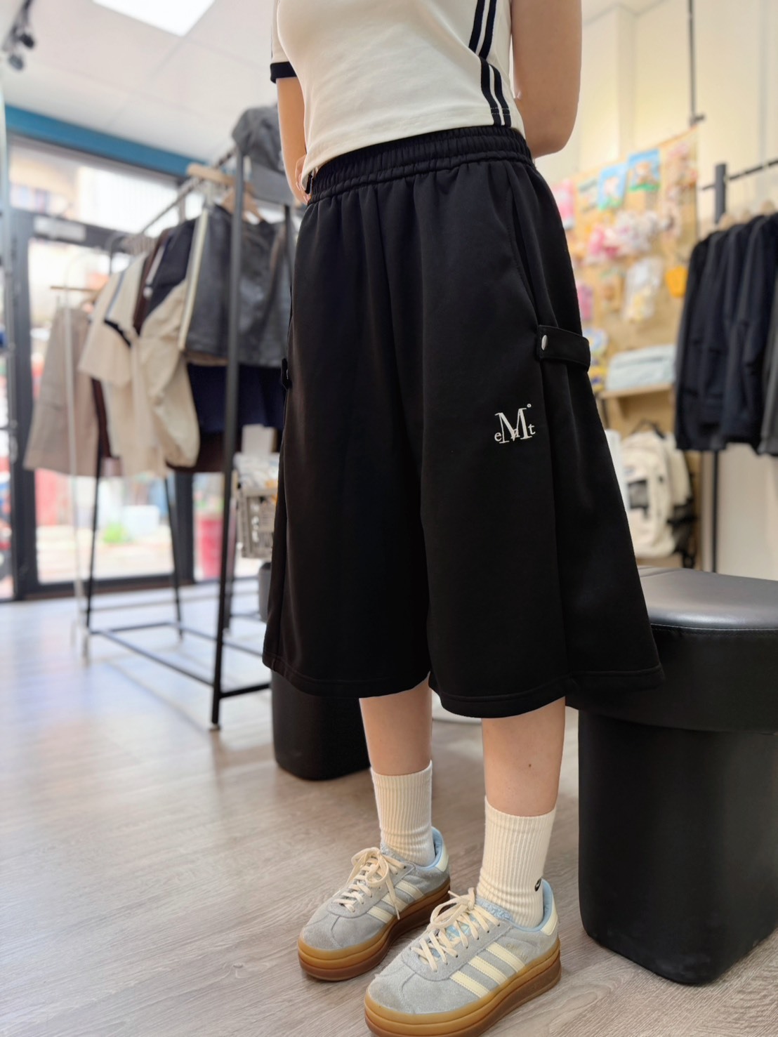 【OWN】MUCENT 休閒 棉褲 百慕達 運動褲 彈性腰 短褲 五分褲 七分褲 女款 男女通用 刺繡 黑色 灰色 白色 咖啡色