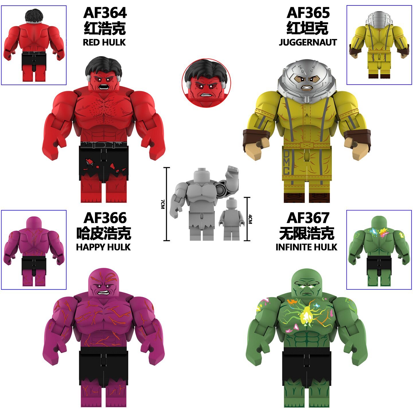 Super Heroes Hulk Custom Minifigures Set Fit lego (7CM) AF364-AF367
