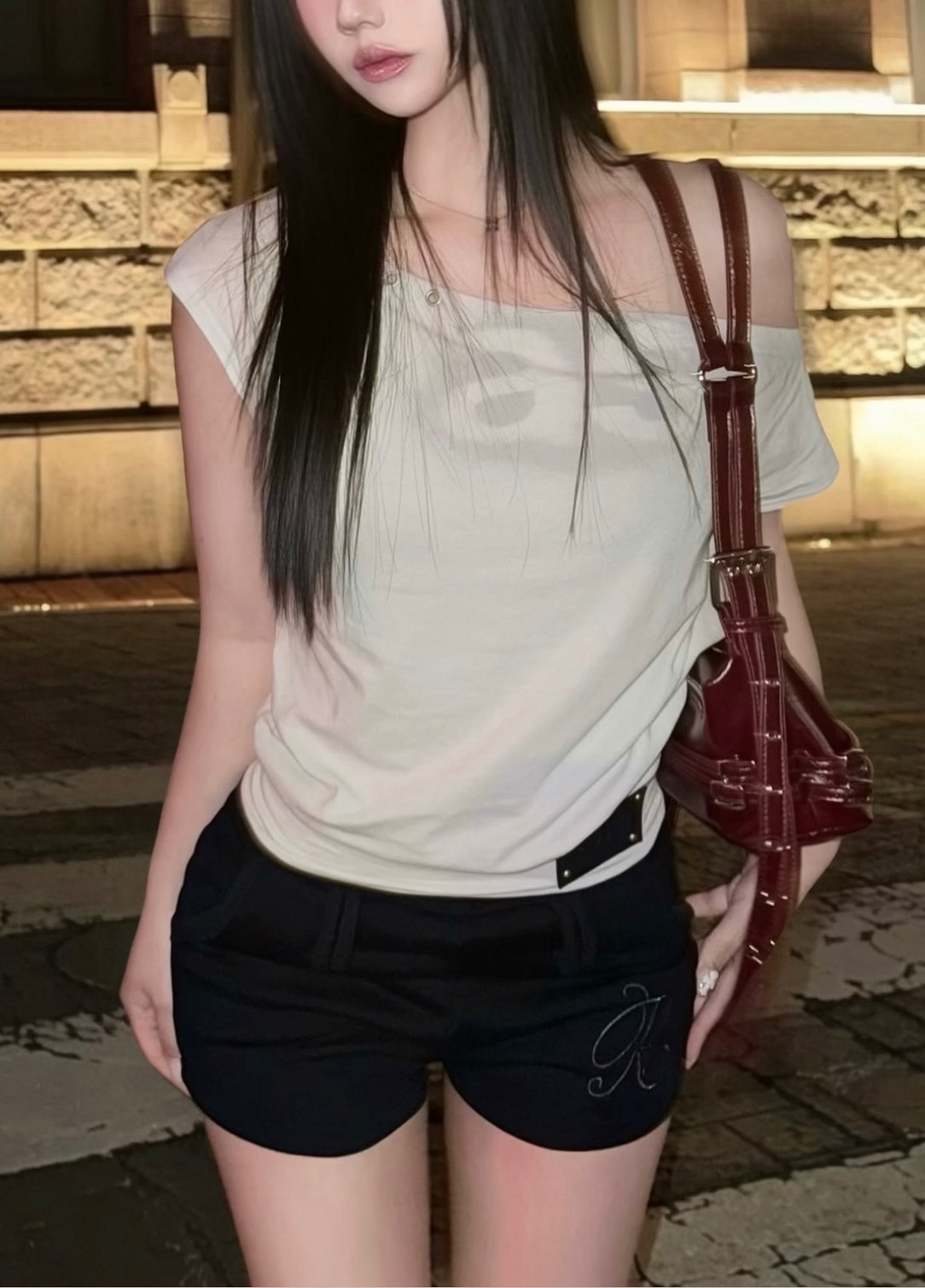 <韓系極簡辣妹風❤️‍🔥>韓國小眾品牌asur 設計感 微露鎖骨一字肩上衣 四色