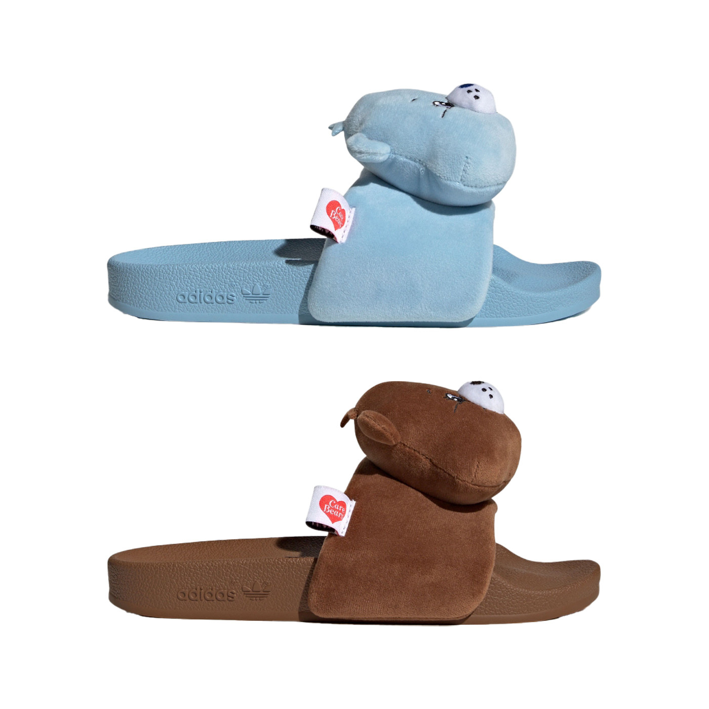 女鞋 ADIDAS X CARE BEARS ADILETTE 咖 藍 彩虹熊 聯名款 三葉草 絨毛 拖鞋【KH9953/KH9954】