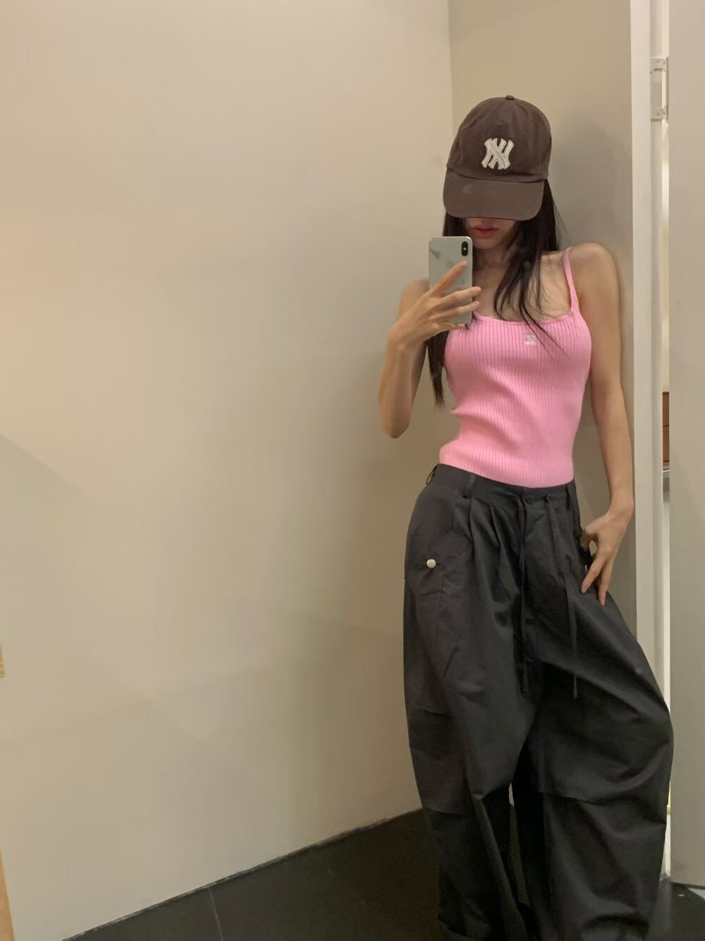 #AJ77立體輪廓工裝寬褲(白/杏/墨/深藍)