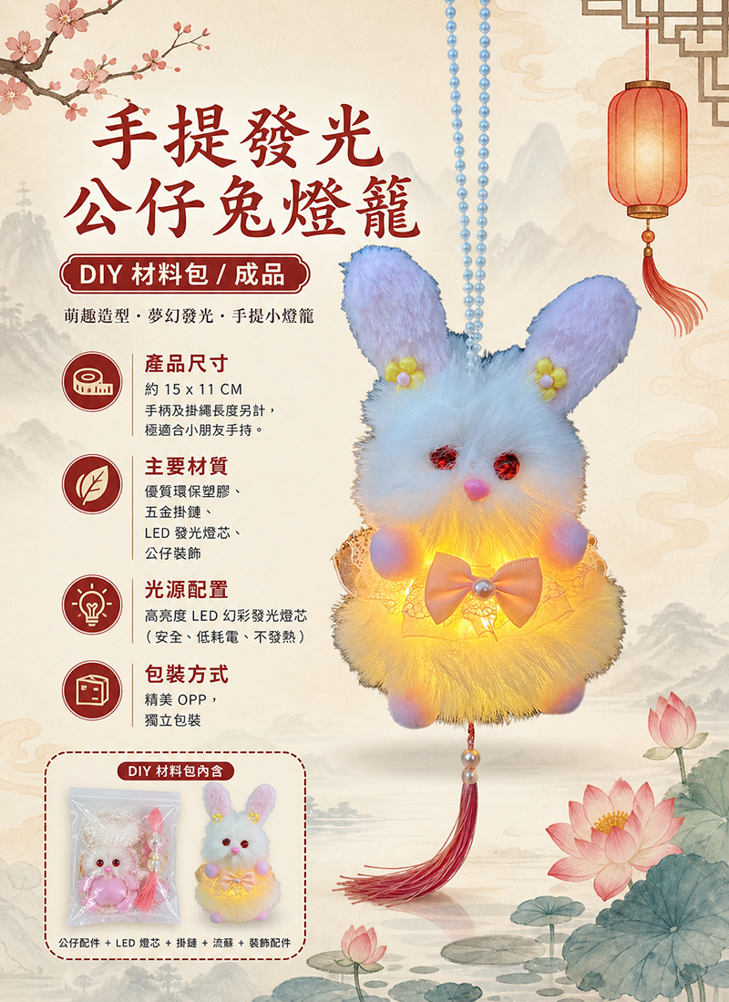 中秋節 手持發光公仔兔燈籠 AUT2624