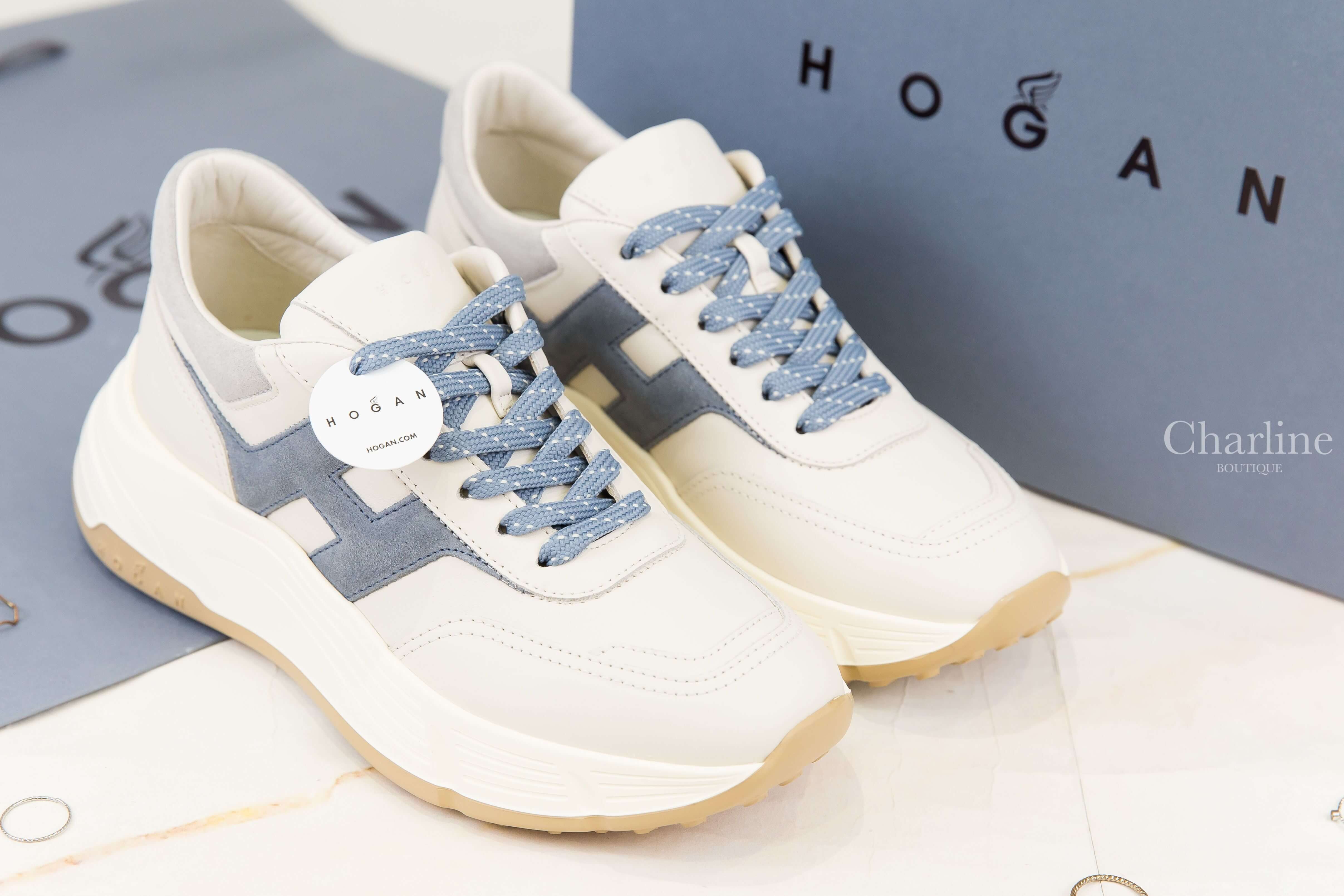 Hogan Sneakers Hogan Hi-Fi 象牙白小牛皮側邊麂皮淺藍色H厚底運動鞋