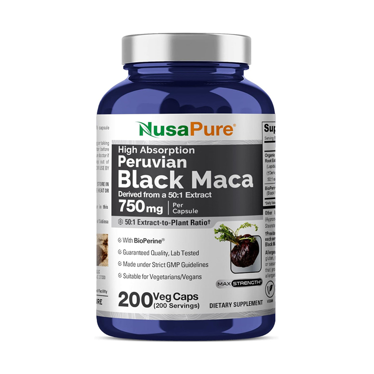 NusaPure Black Maca Root 37,500mg  with Bioperine,200 Veggie Capsules