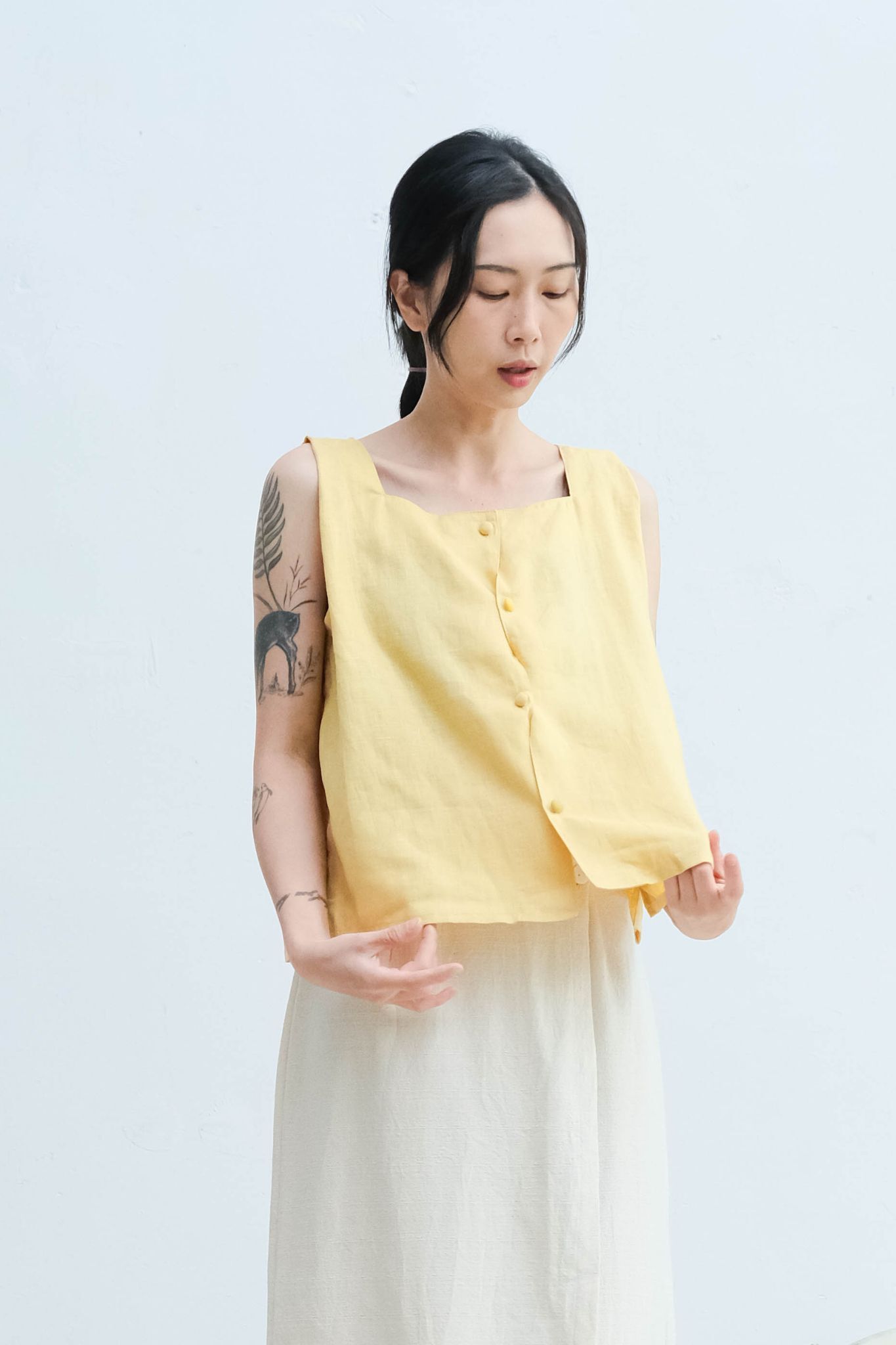 海豚鳥 birphin 波浪背心 / 亞麻 玉子色