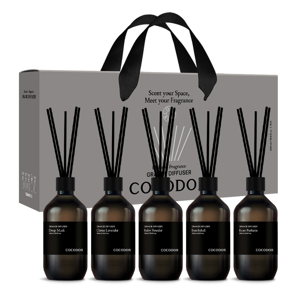 Grande臻藏系列擴香禮盒 (500ml/5入組)-A組(沉麝香+柑橘薰衣草+親親寶貝+雨後果園+玫瑰香水)