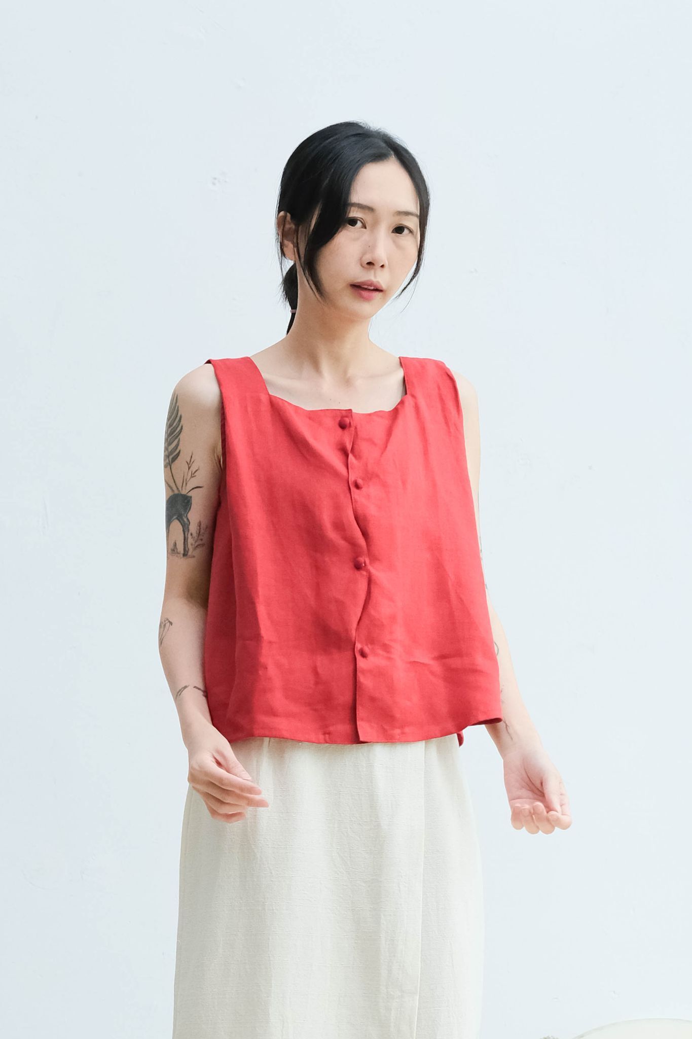 海豚鳥 birphin 波浪背心 / 亞麻 紅花色
