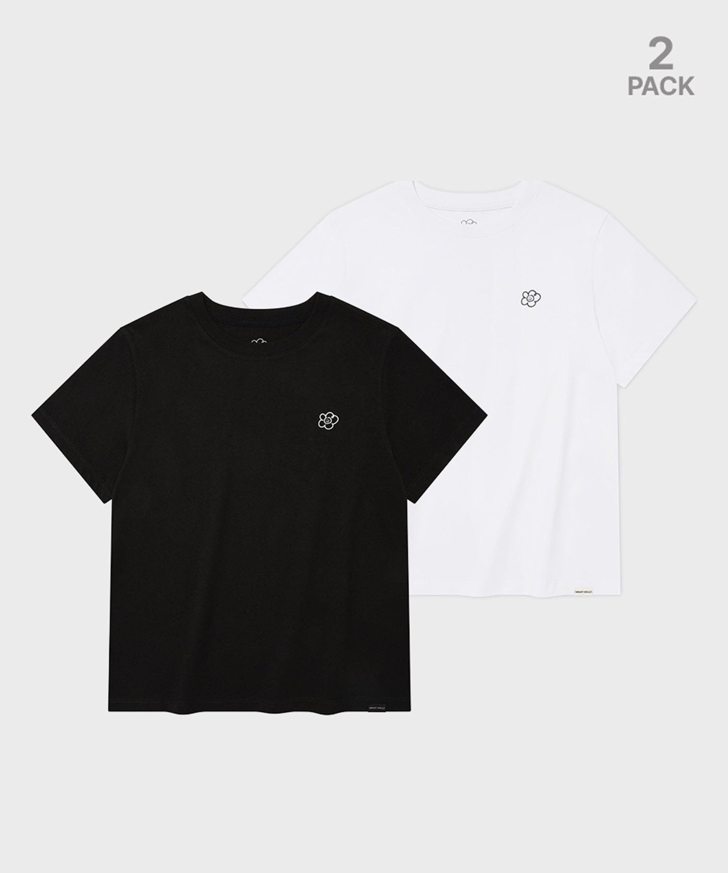 【 限量現貨 】Wacky willy 小花花logo 女款純棉短袖 T 恤兩件組 (黑/白)