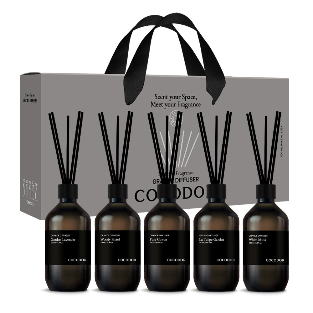 Grande臻藏系列擴香禮盒 (500ml/5入組)-B組(花園薰衣草+林間木屋+純棉花香+鬱金香花園+白麝香)