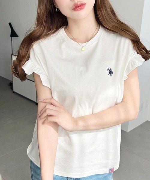 U.S. POLO ASSN. / embroidered shoulder frill T-shirt