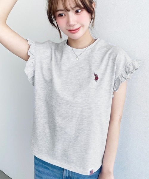 U.S. POLO ASSN. / embroidered shoulder frill T-shirt