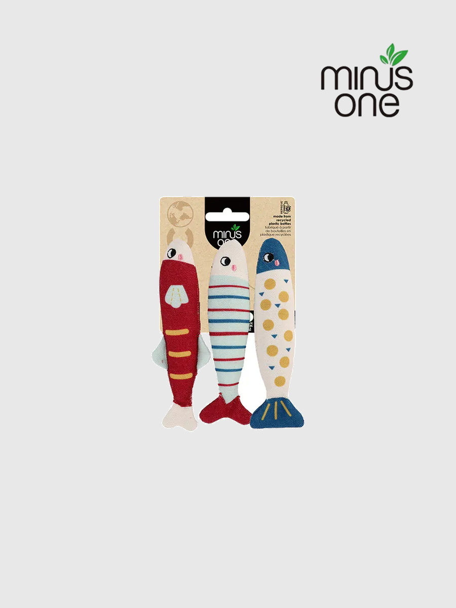 【Minus One 邁樂思】環保棉帆布 貓玩具｜沙丁魚三兄妹