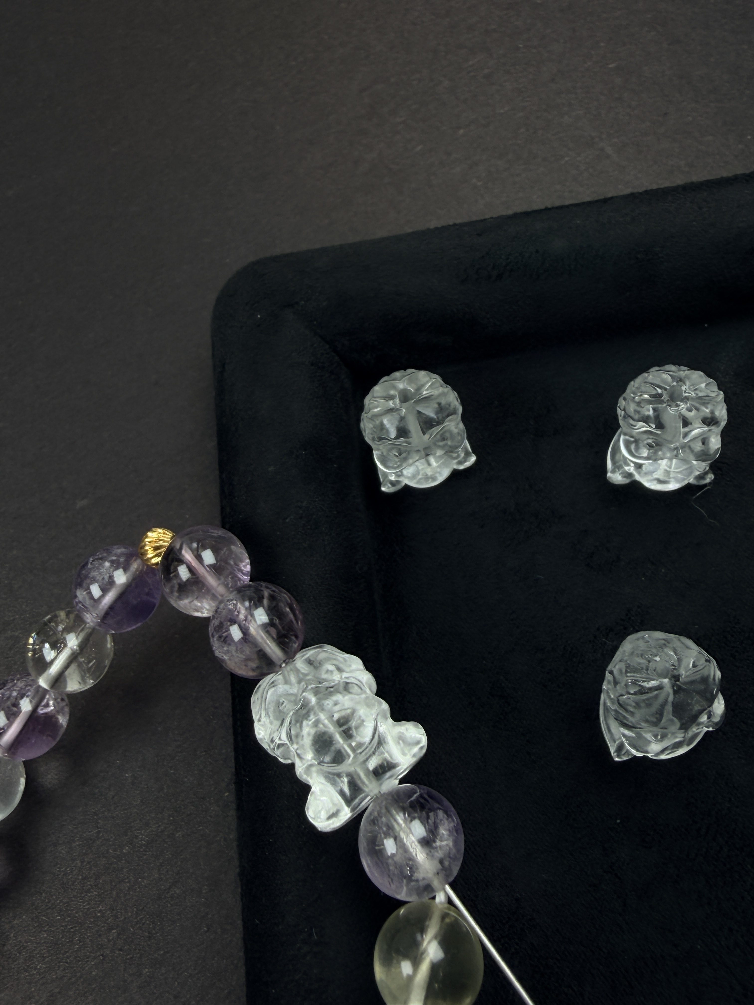 白水晶醒獅 淨化 雕刻件  DIY通孔