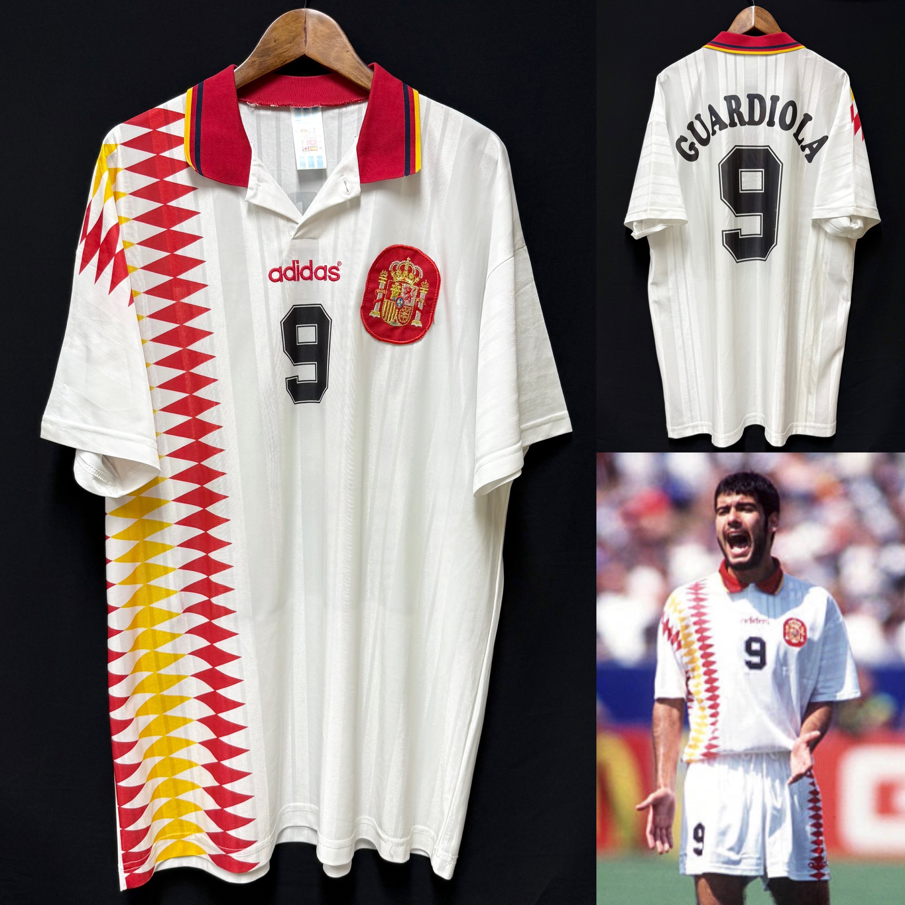 (Match Issue) Spain 1994 FIFA World Cup Adidas Away Match Issue Shirt #9 GUARDIOLA
