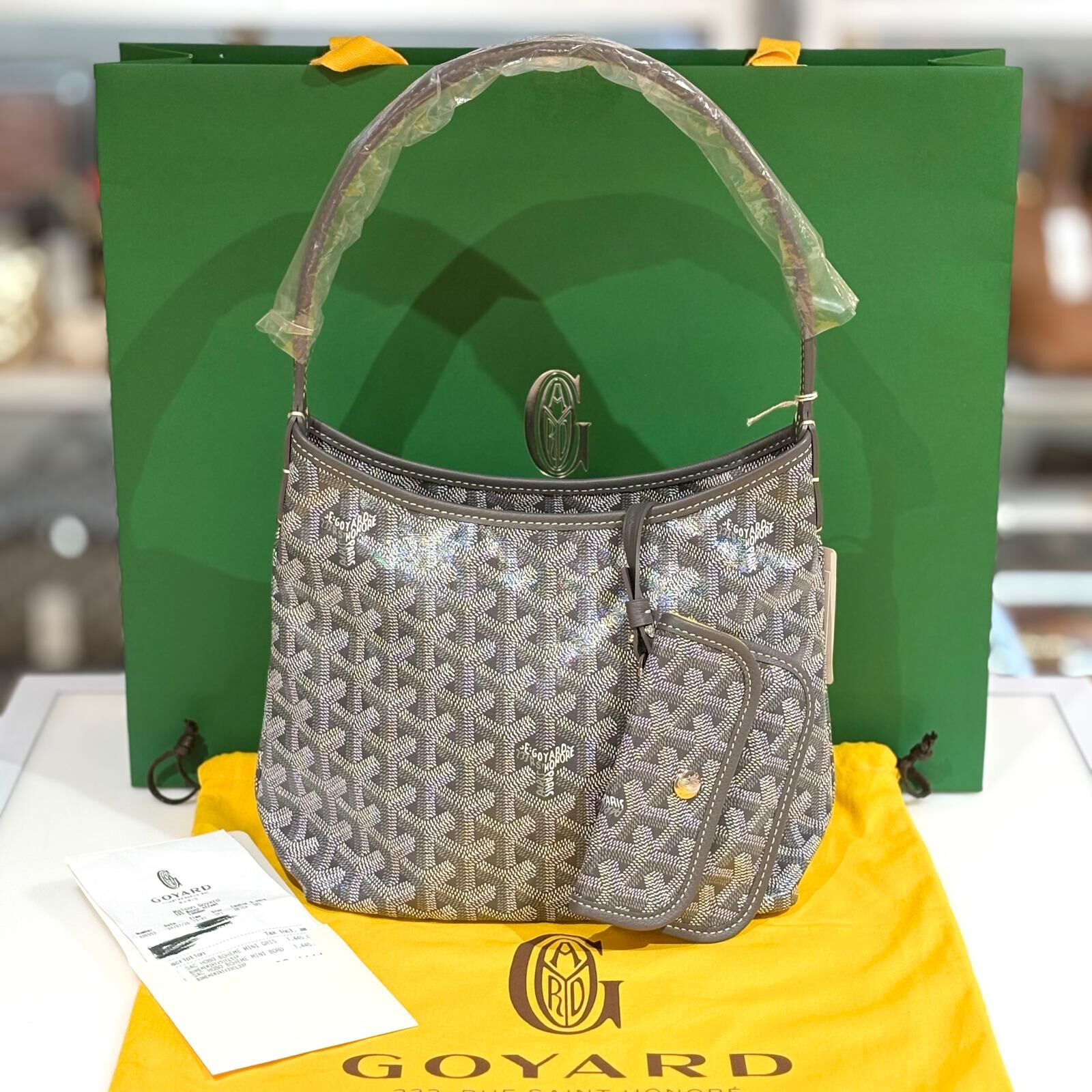 全新GOYARD 單肩袋/腋下包, 灰色塗層帆布/牛皮肩帶, MINI HOBO, #BRAND NEW #香榭站正品