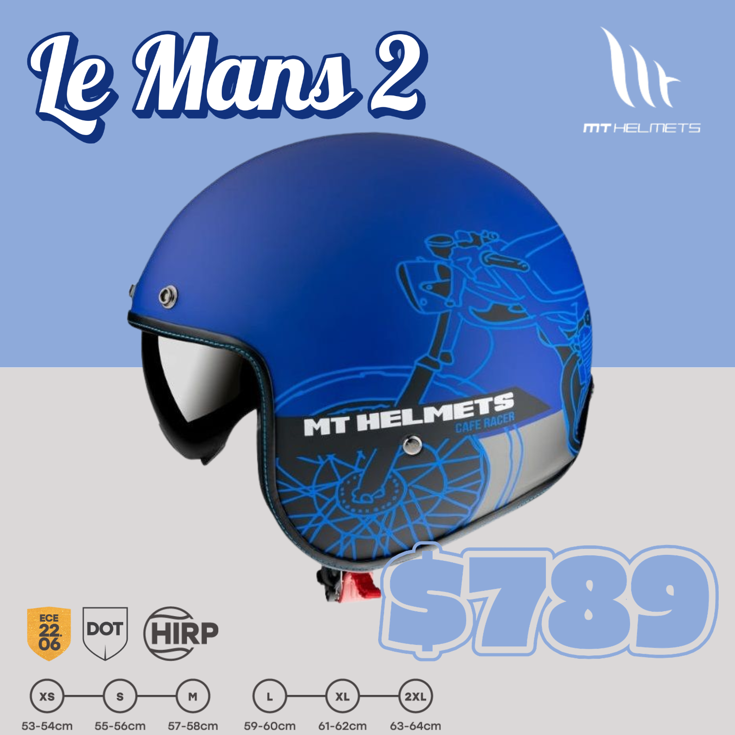 MT HELMETS LE MANS 2 SV CAFE RACER B7 MATT BLUE 消光面