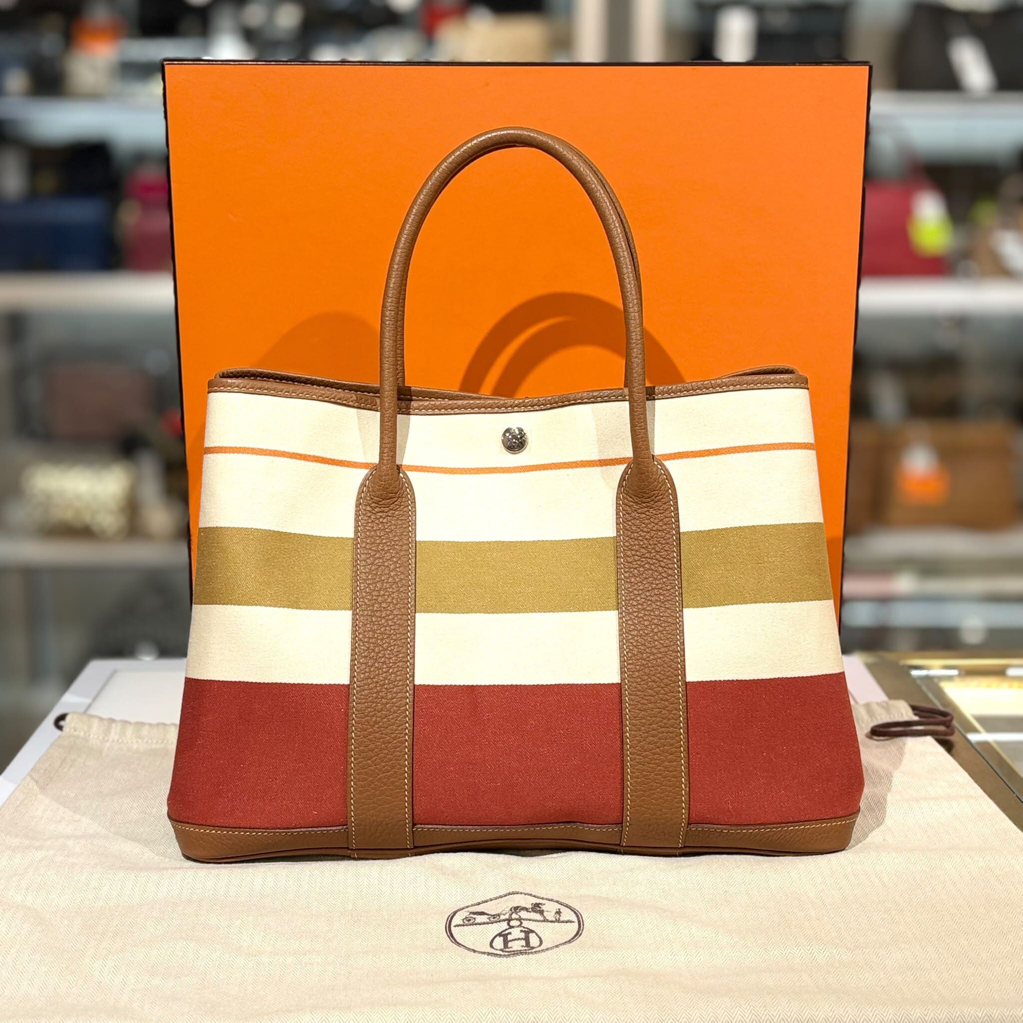 全新HERMES GARDEN PARTY 36 拼色帆布金棕togo皮肩帶 #GP36 #BRAND NEW #香榭站正品