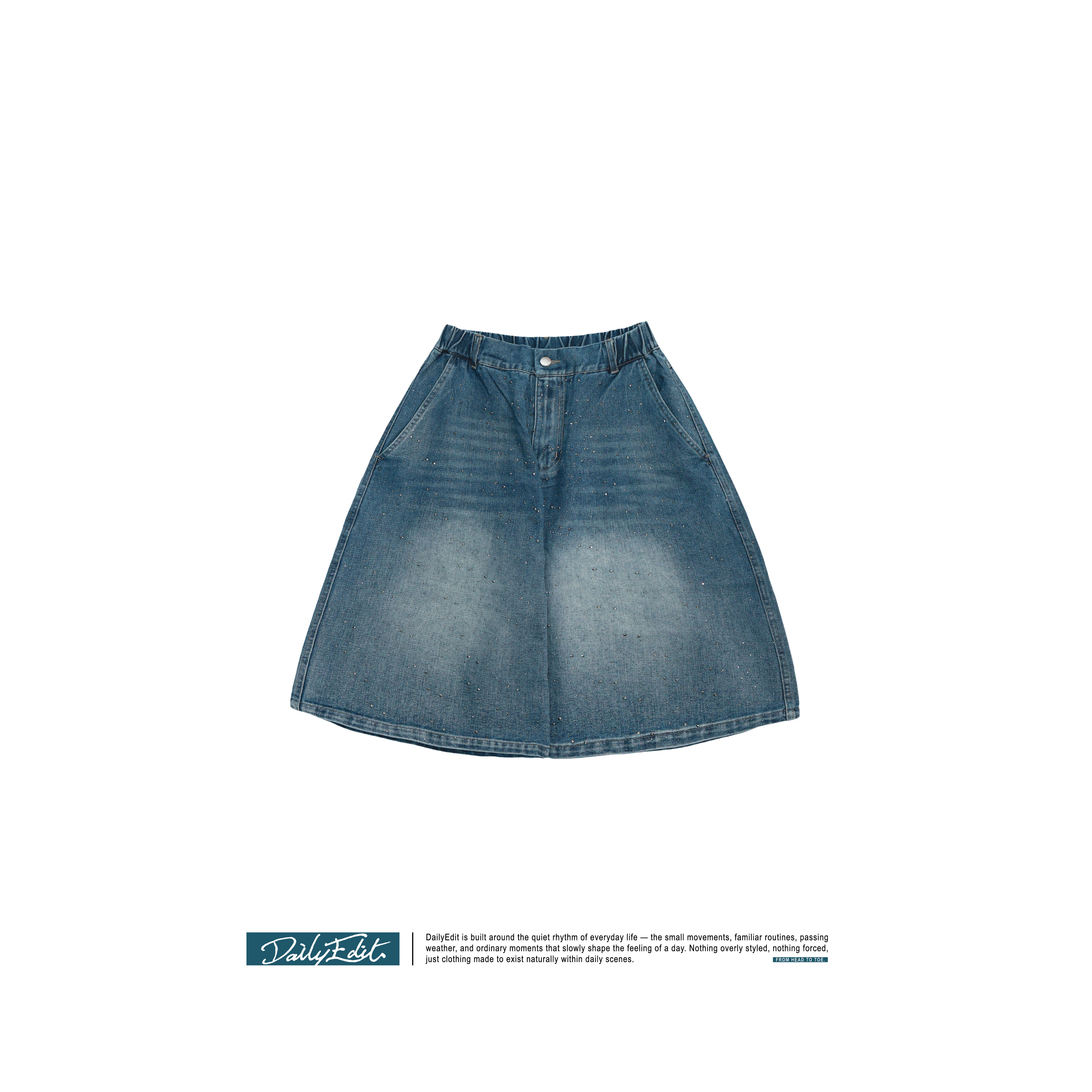 黑鑽寬短牛仔褲 Black Strass Denim SS-025