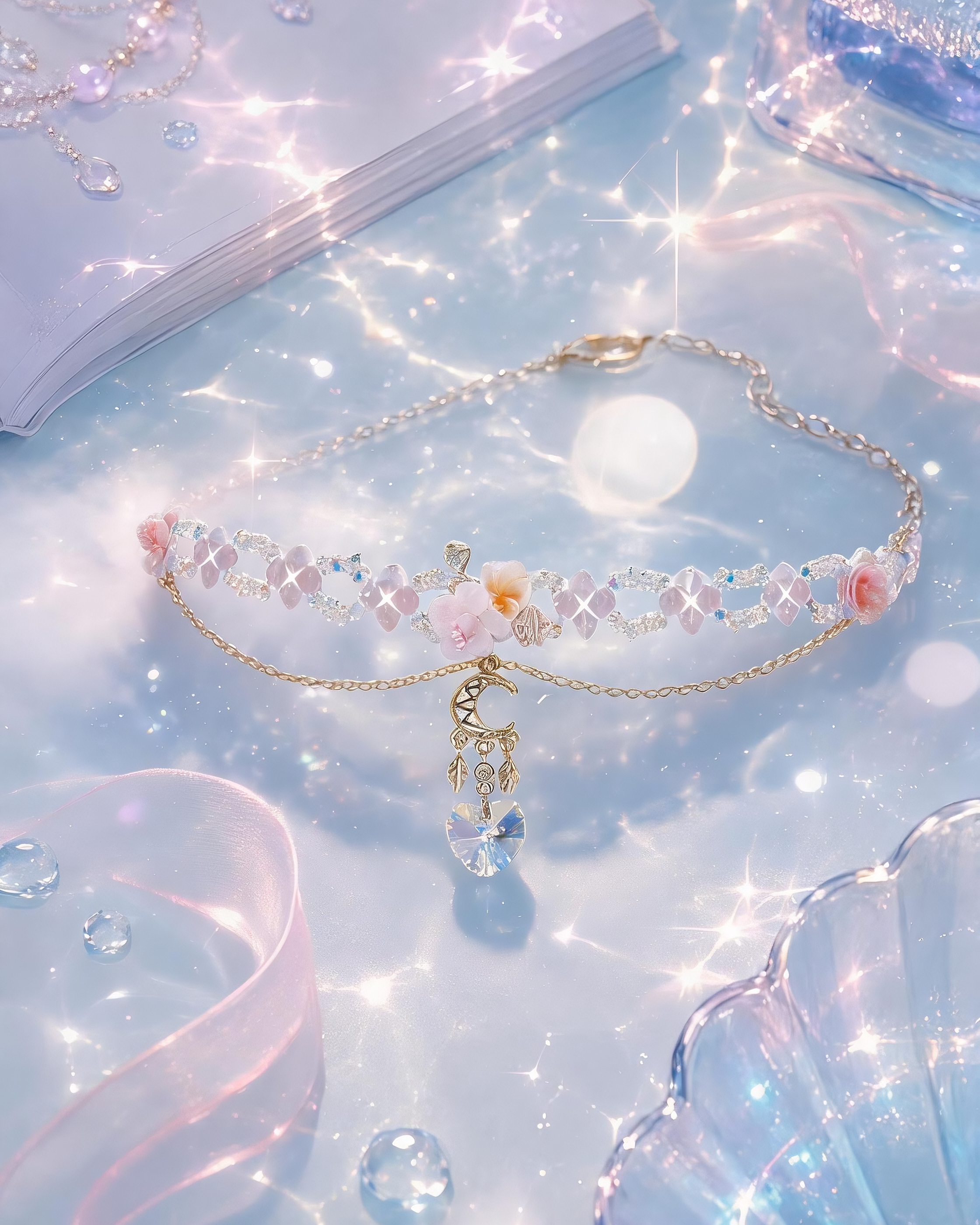 Woven Night Plumeria Crystal Choker
