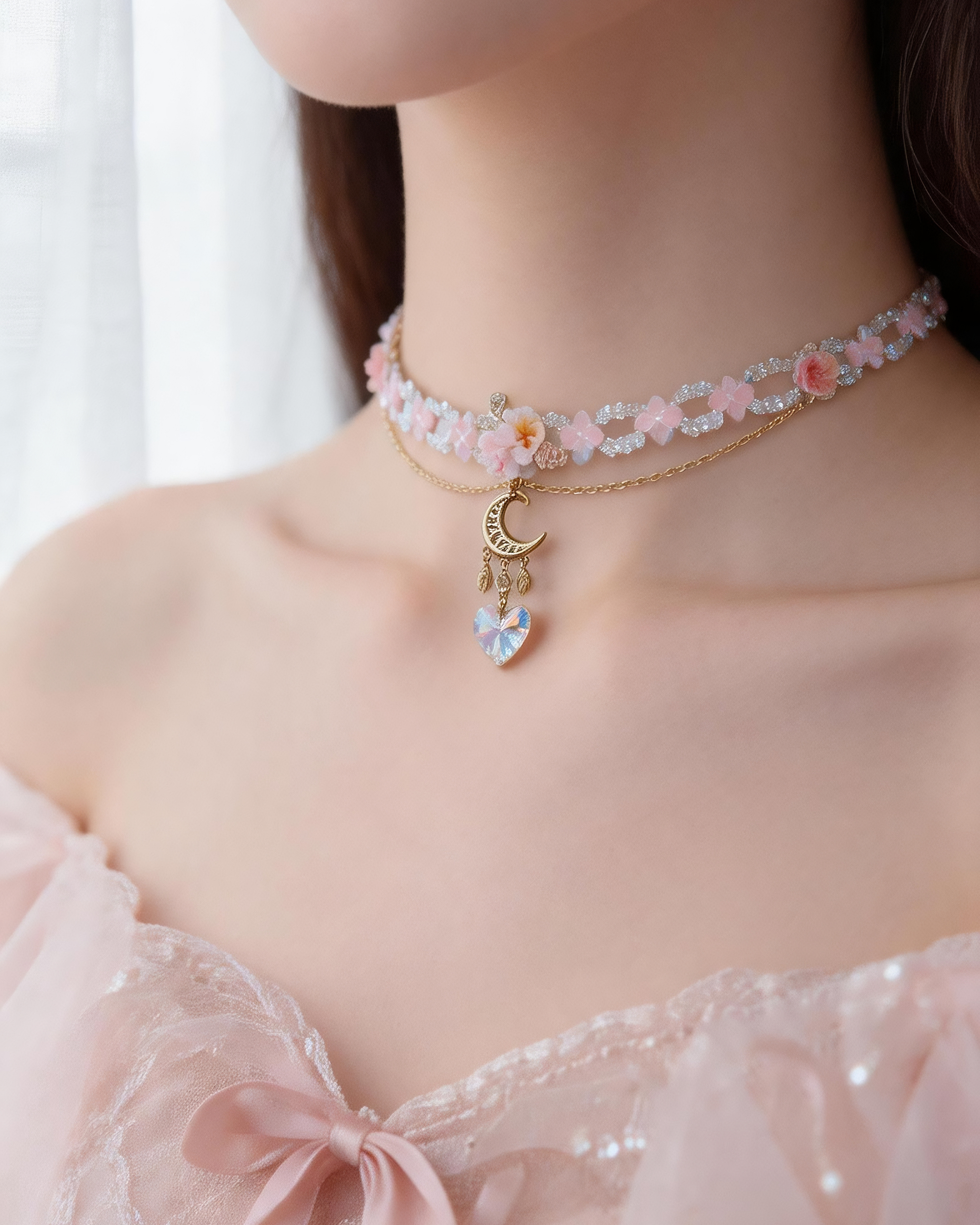 Woven Night Plumeria Crystal Choker