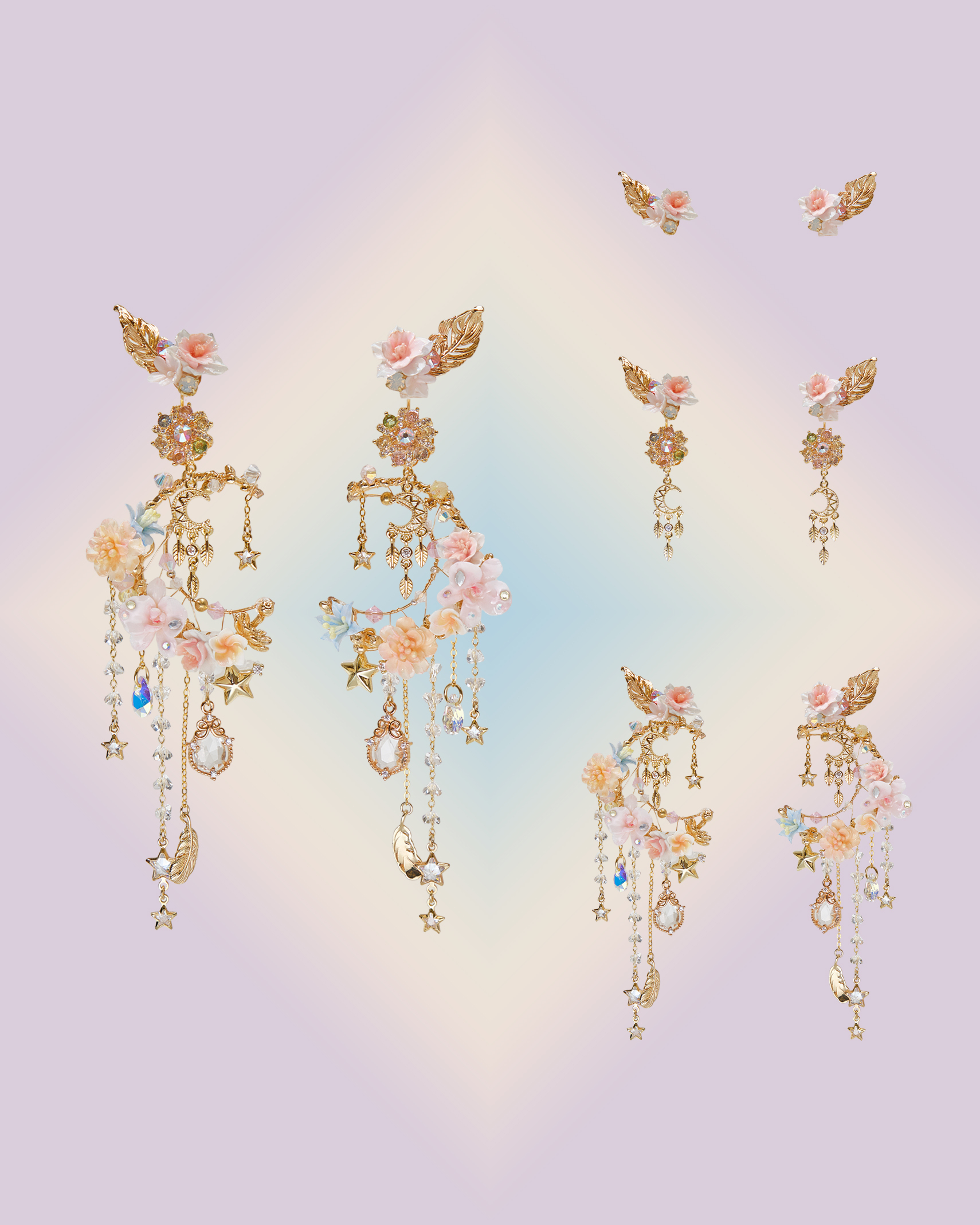 Dreamcatcher Floral 4-Way Moon Earrings