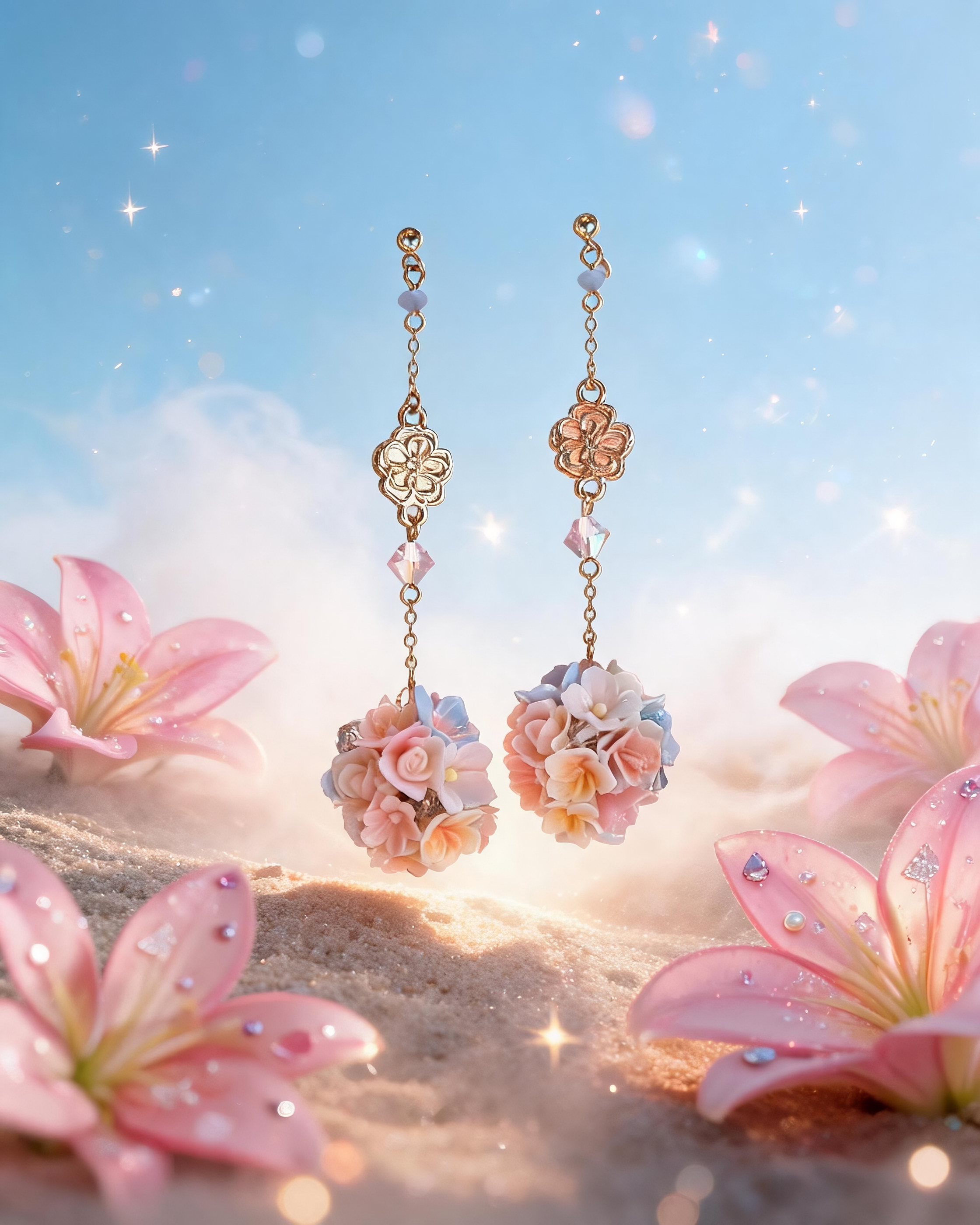 Moonlit Rose & Plumeria Bouquet Earrings