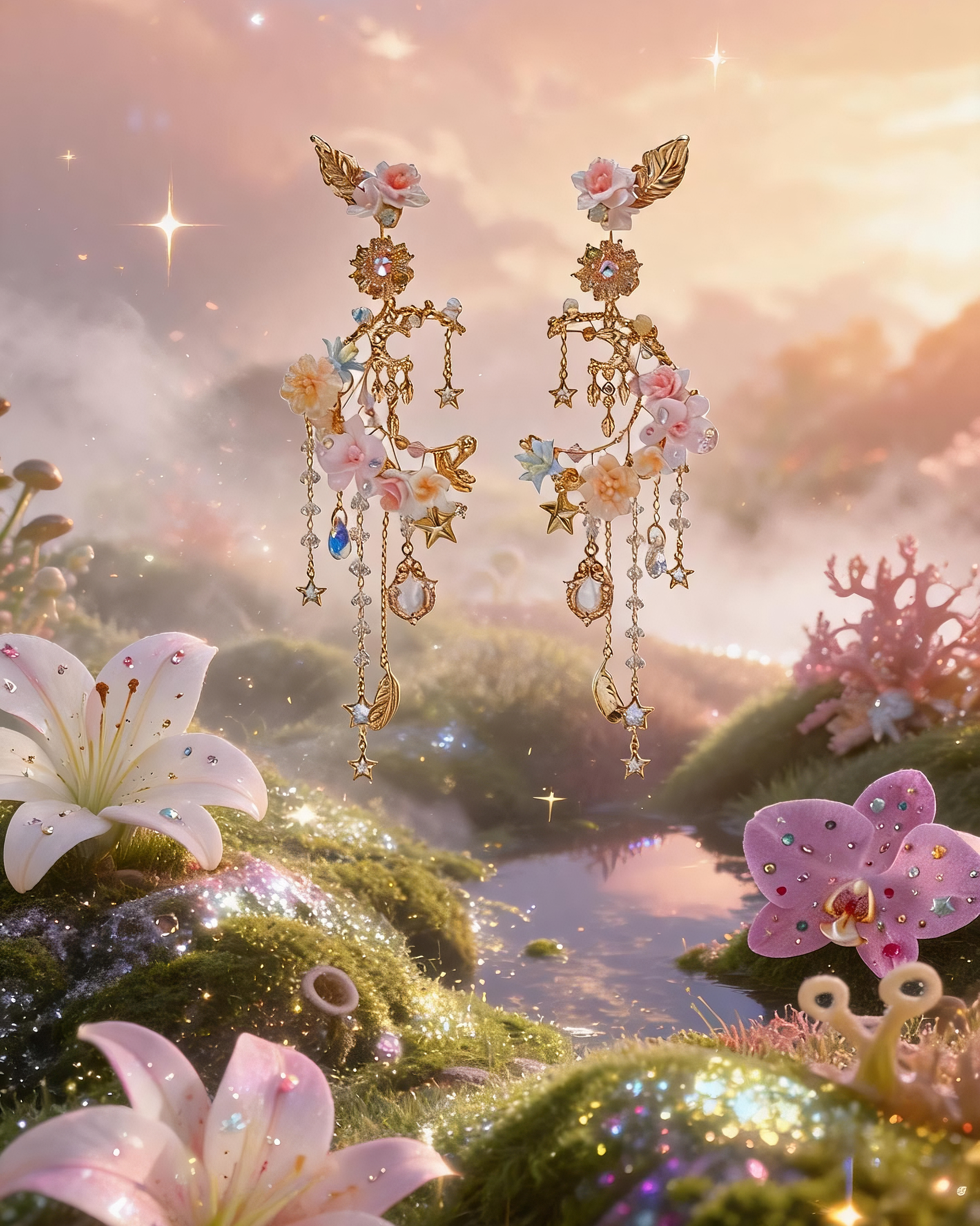 Dreamcatcher Floral 4-Way Moon Earrings