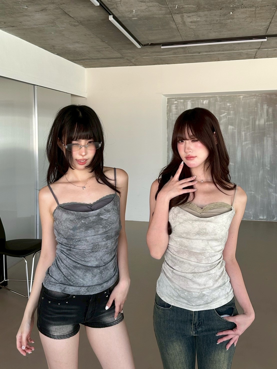復古渲染水洗抓皺 Bra Top