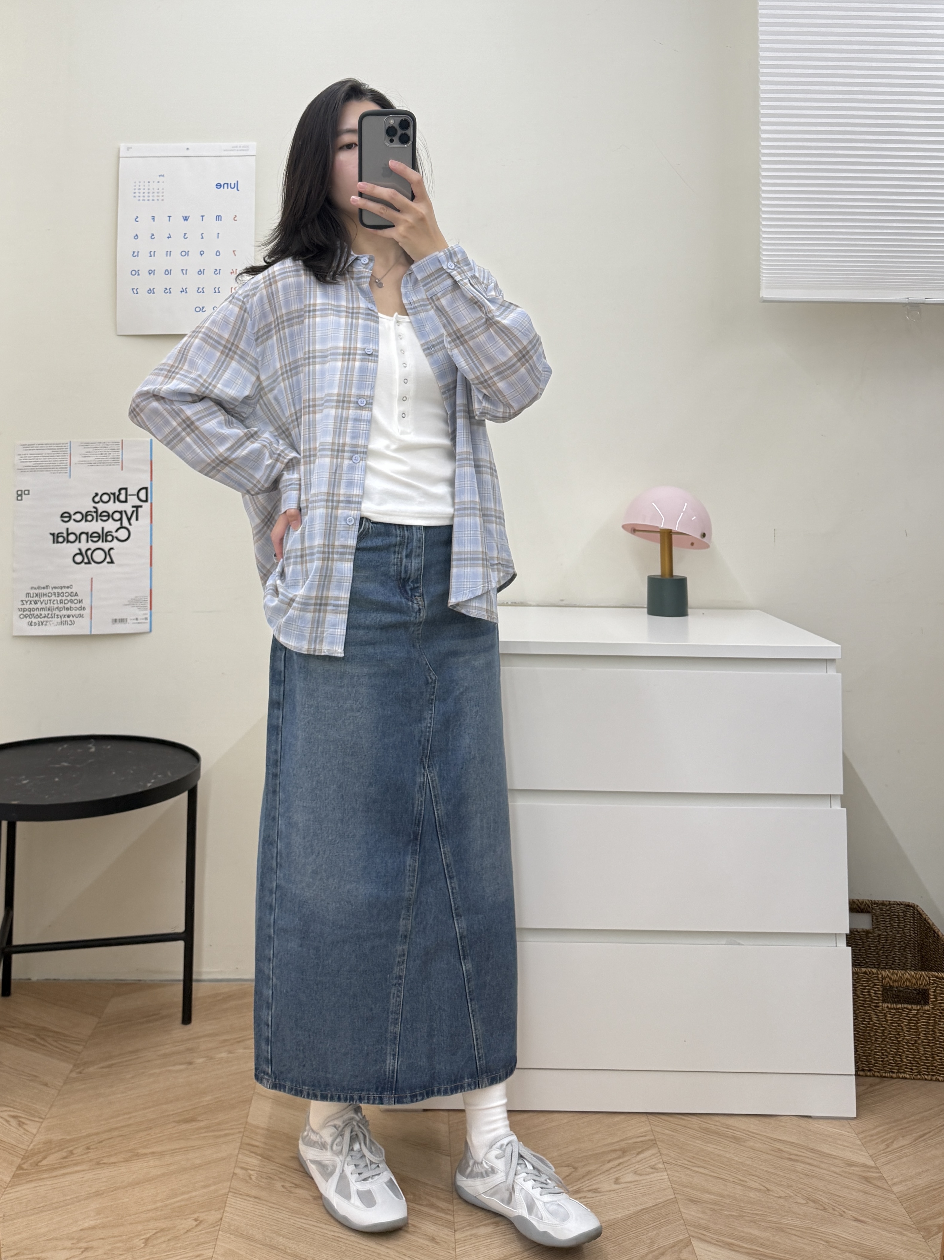 牛仔後開衩裙