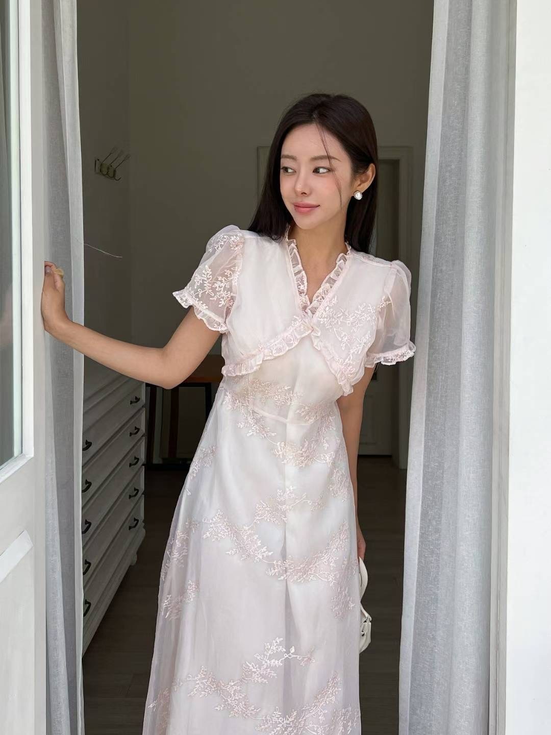 短袖新娘紗蕾長洋裝