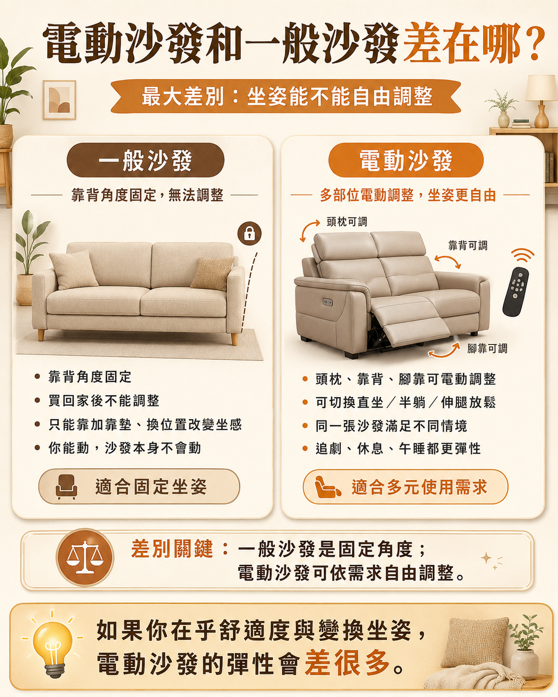 電動沙發 vs 一般沙發比較