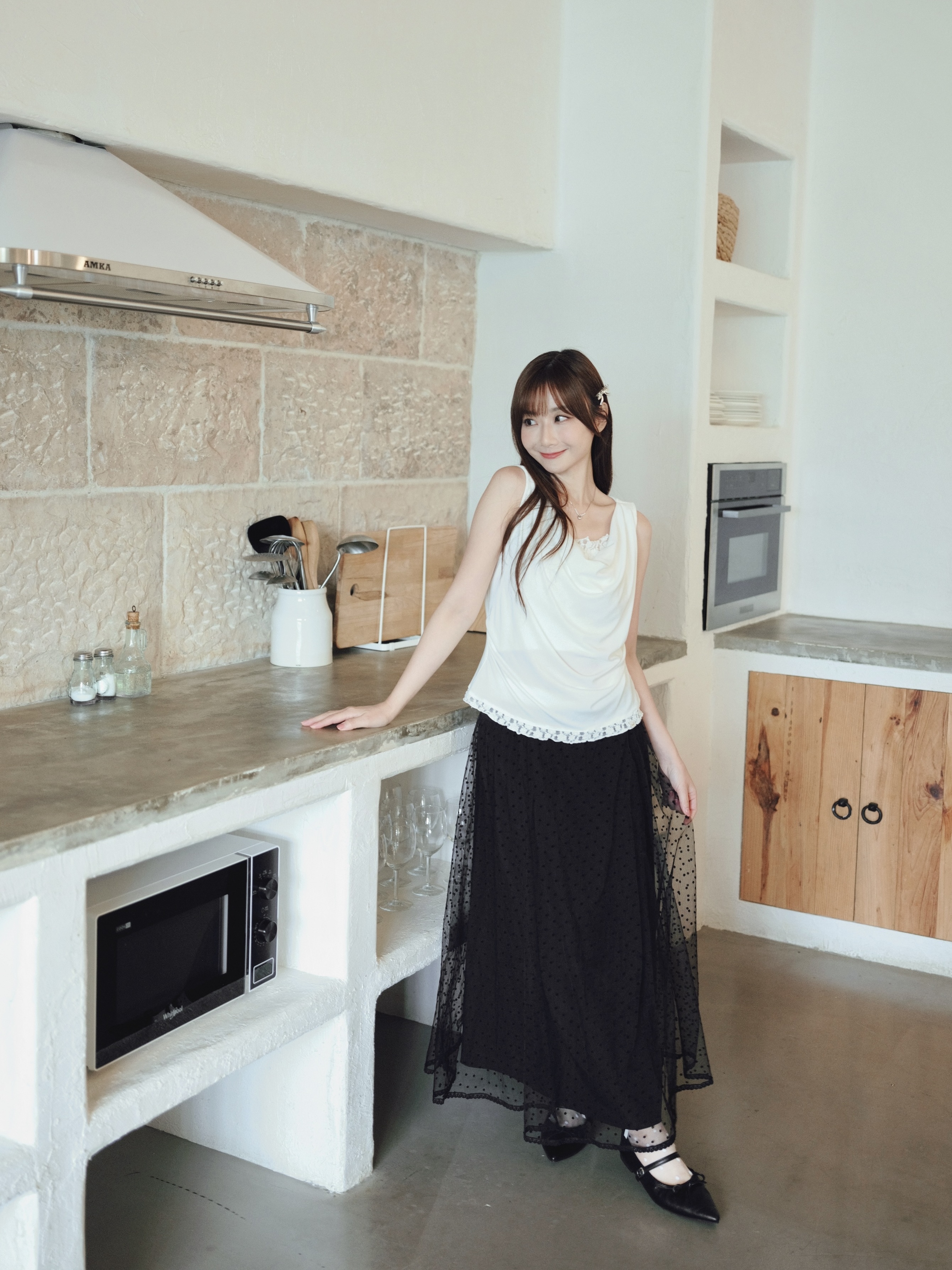 兩色 / 磨砂感植絨小花蕾絲長裙 / Flocked Blossom Tulle Maxi Skirt
