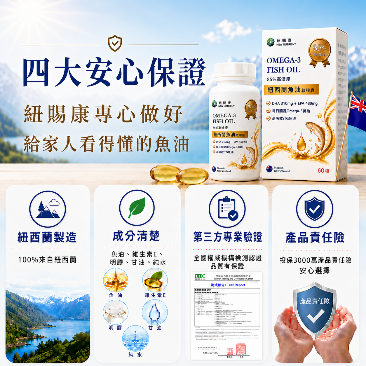 紐賜康高濃度魚油的紐西蘭製造、成分、檢驗與責任險介紹