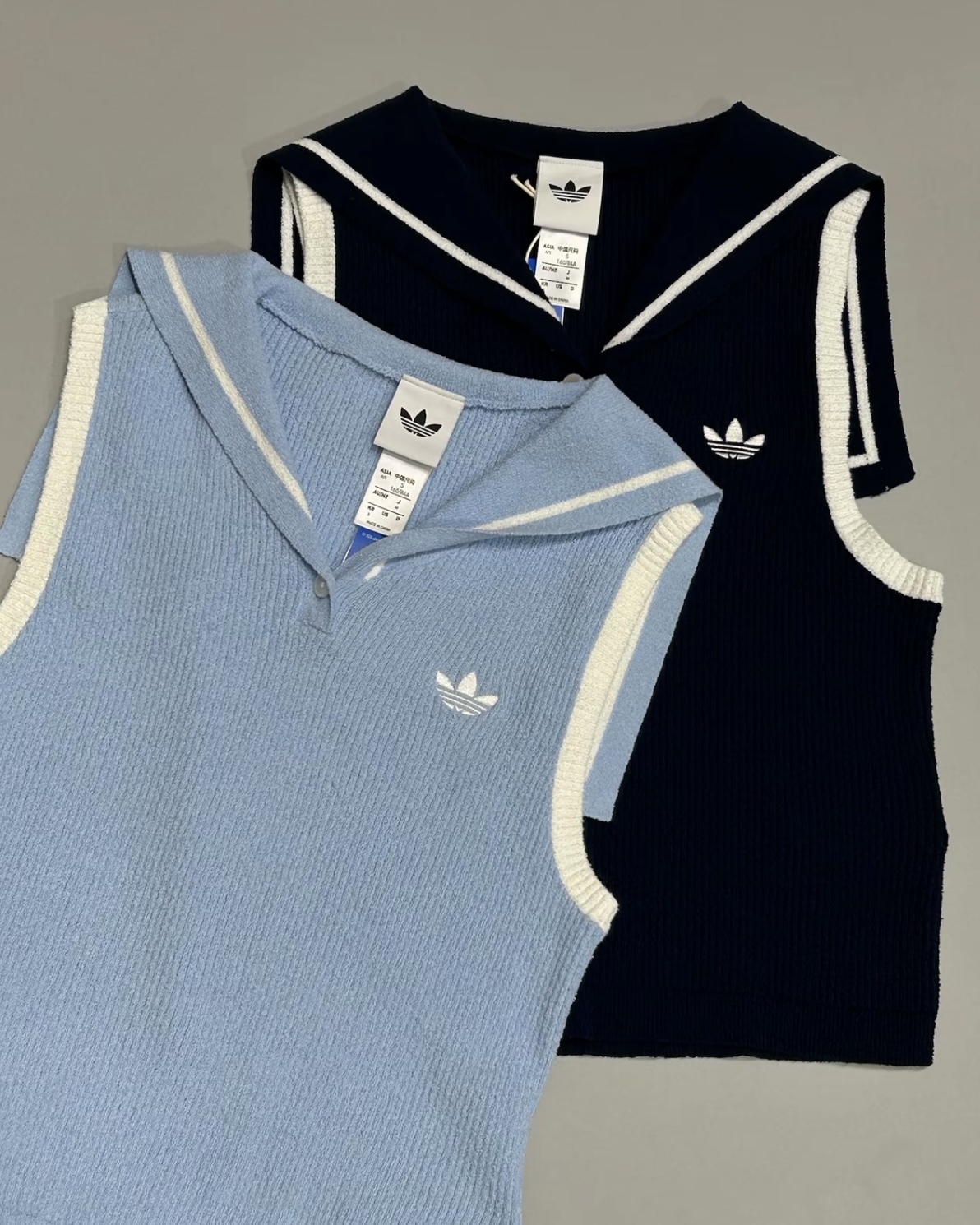 ADIDAS ORIGINALS RESORT 無袖 POLO衫 針織 翻領 披肩 上衣 背心 深藍色 天空藍