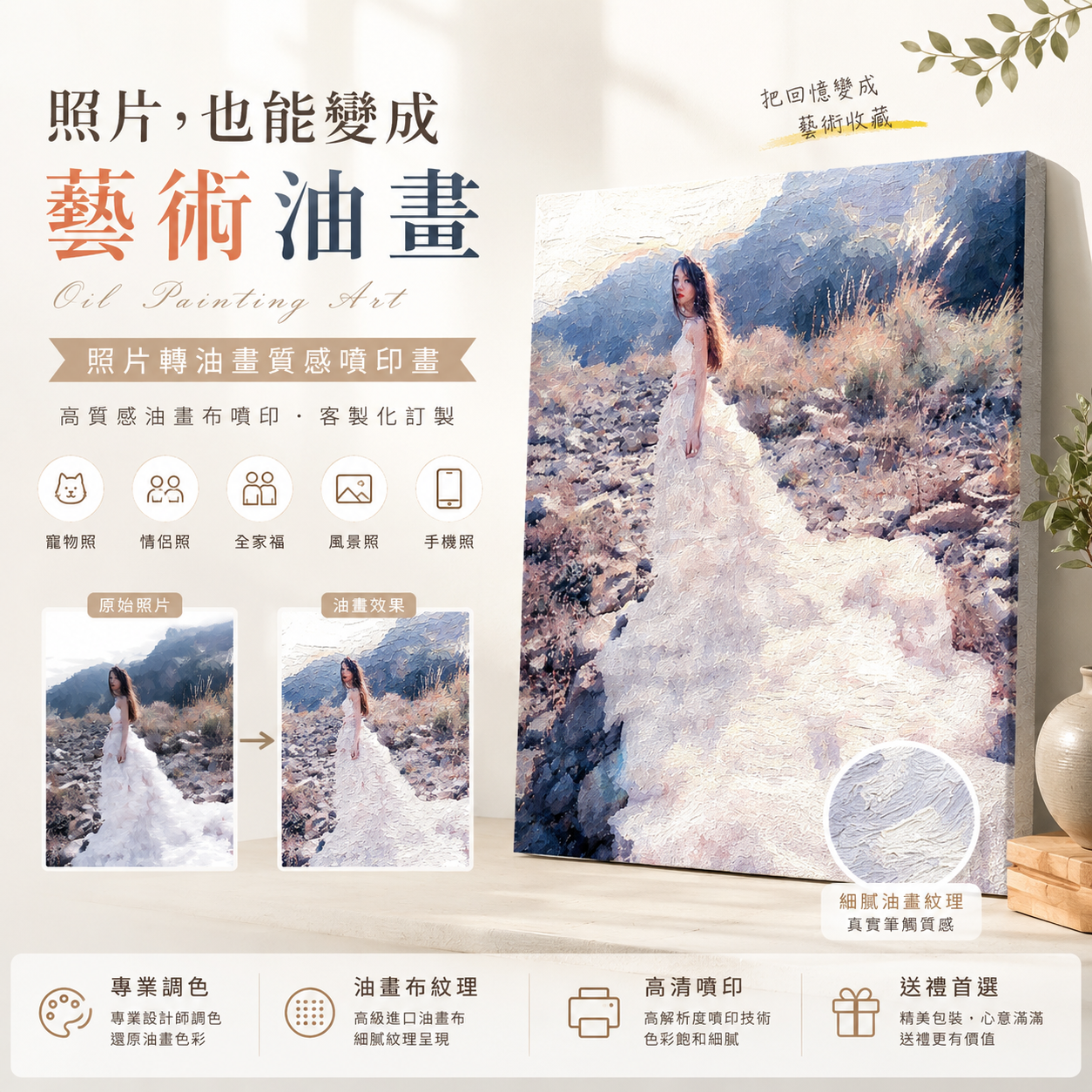 噴印油畫成品訂製 照片轉油畫質感風格噴印畫