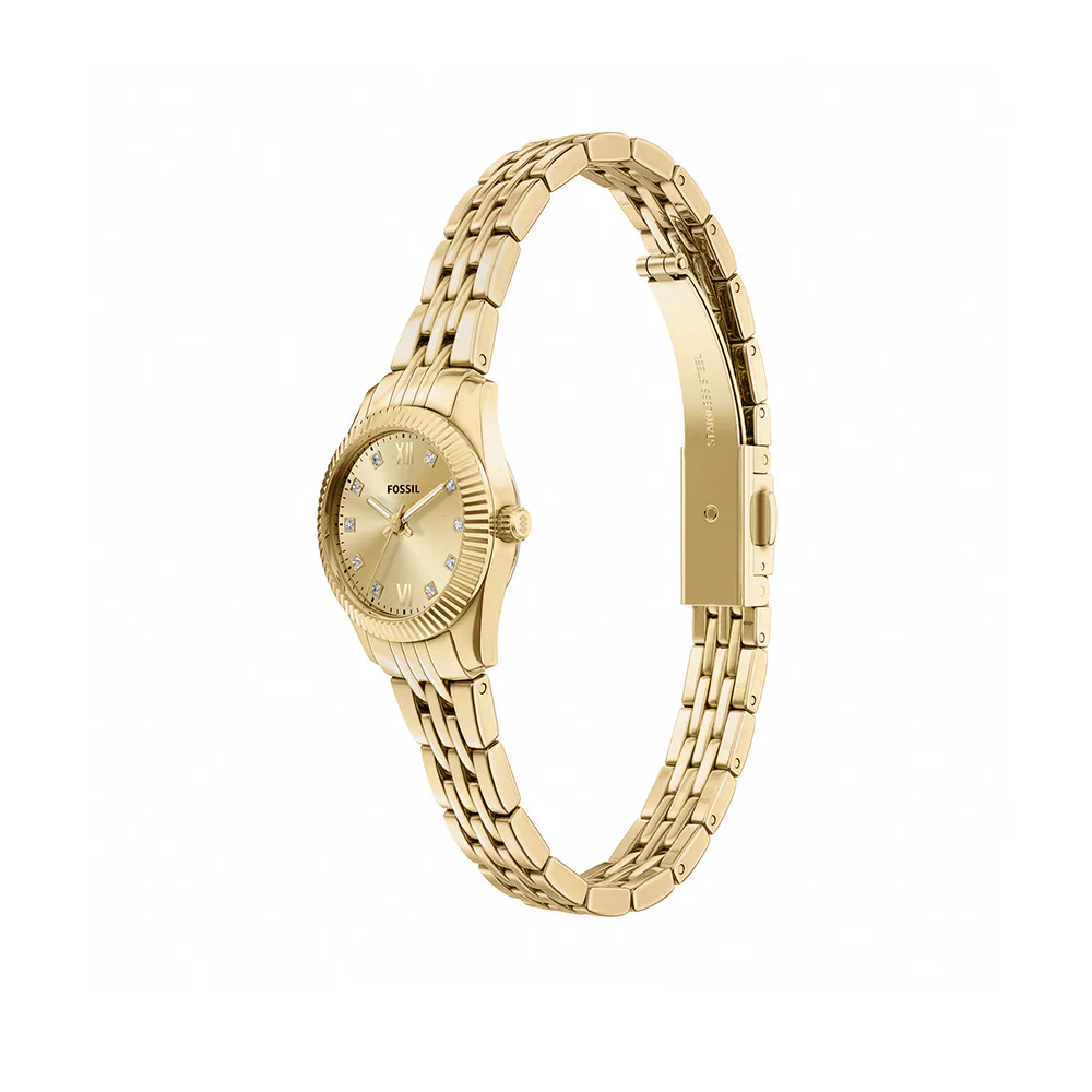 萬年鐘錶 - Fossil  Scarlette   金色都會晨曦不鏽鋼錶帶女錶 ES5474  錶徑20MM