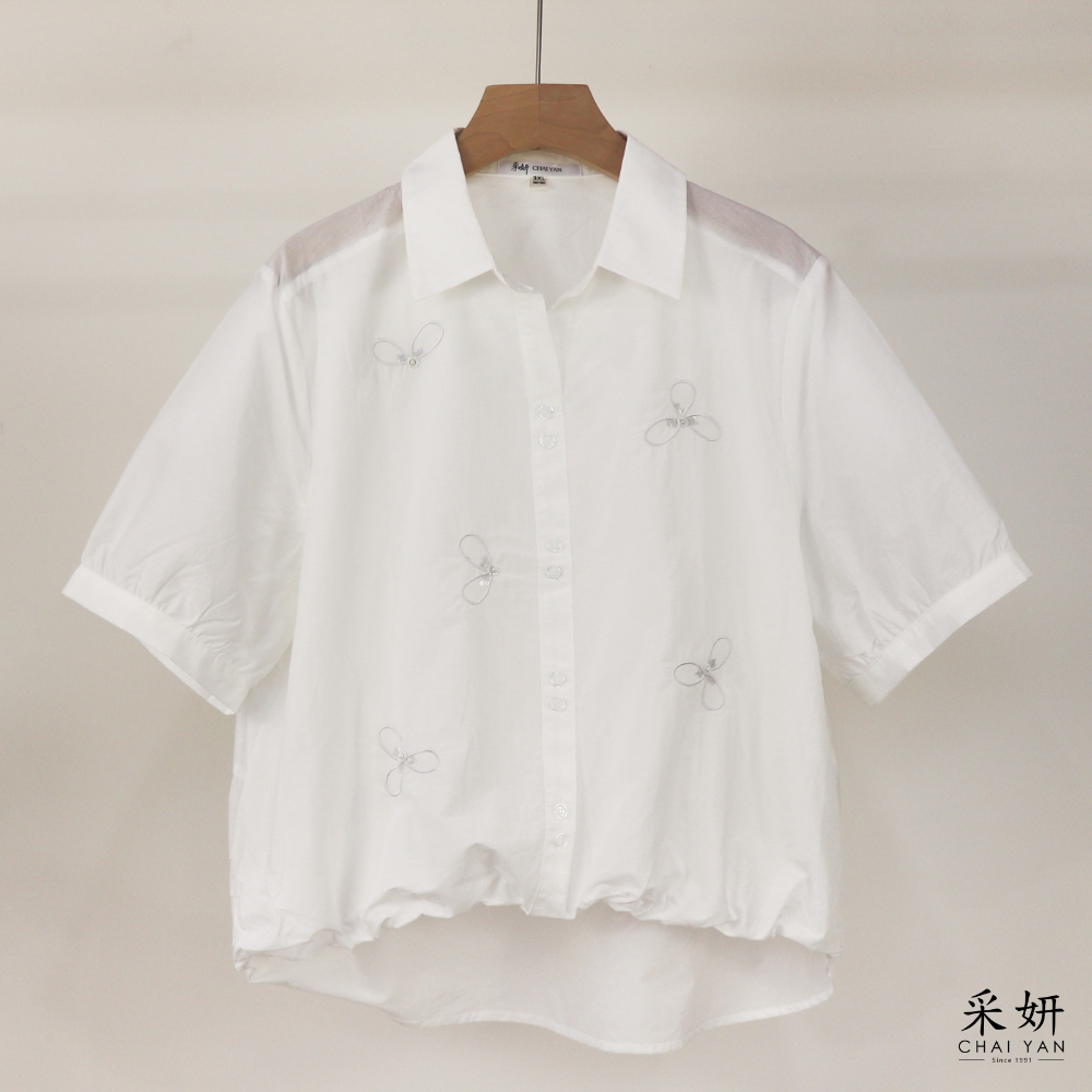 亮片串珠輕薄短袖襯衫