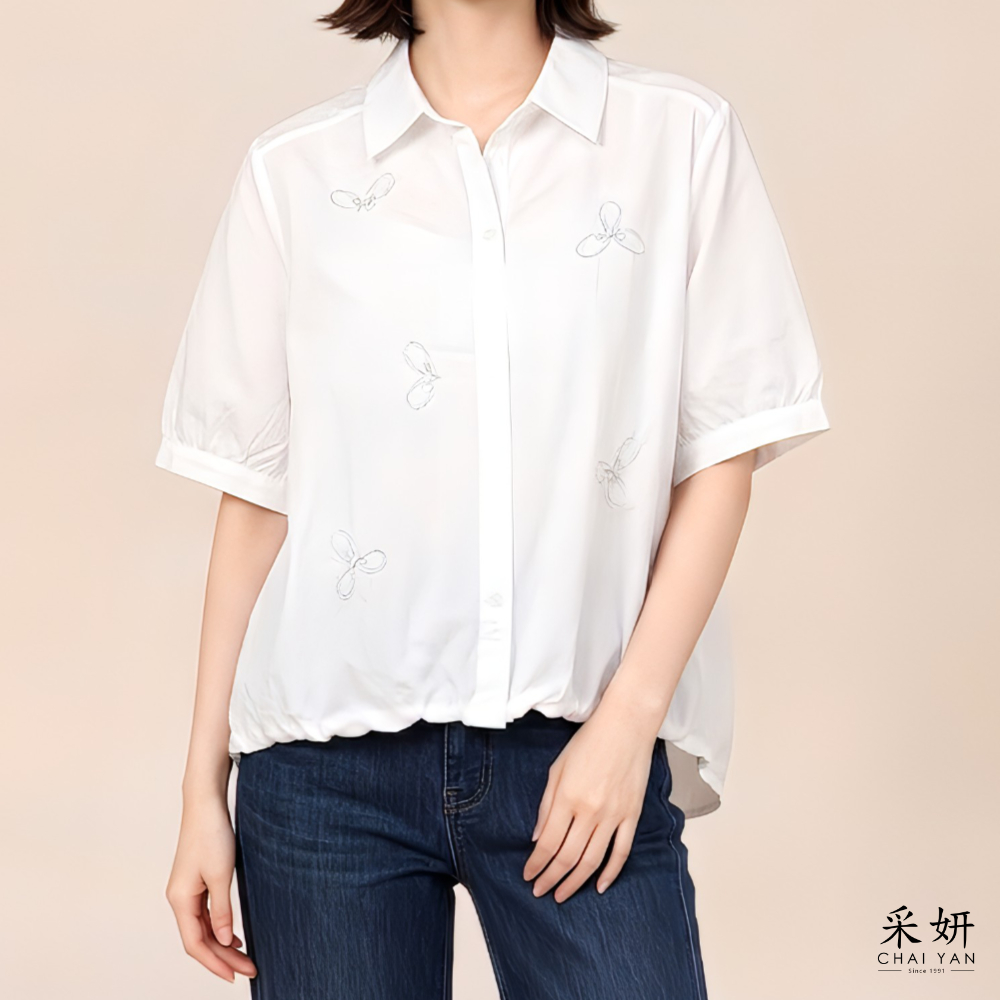 亮片串珠輕薄短袖襯衫