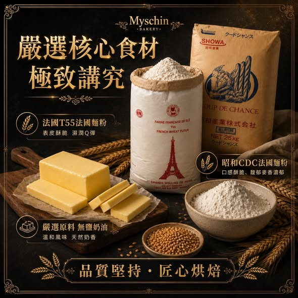 法國 T55 麵粉、昭和 CDC 法國麵粉與無鹽奶油原料