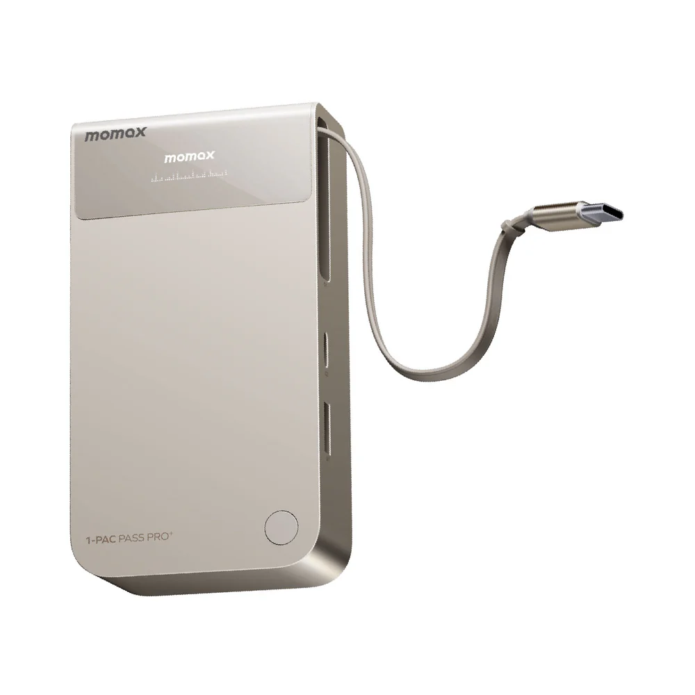 Momax 1-Pac Pass Pro⁺ 10000mAh 3合1 內建伸縮充電線混合 GaN 流動電源 45W｜IP175
