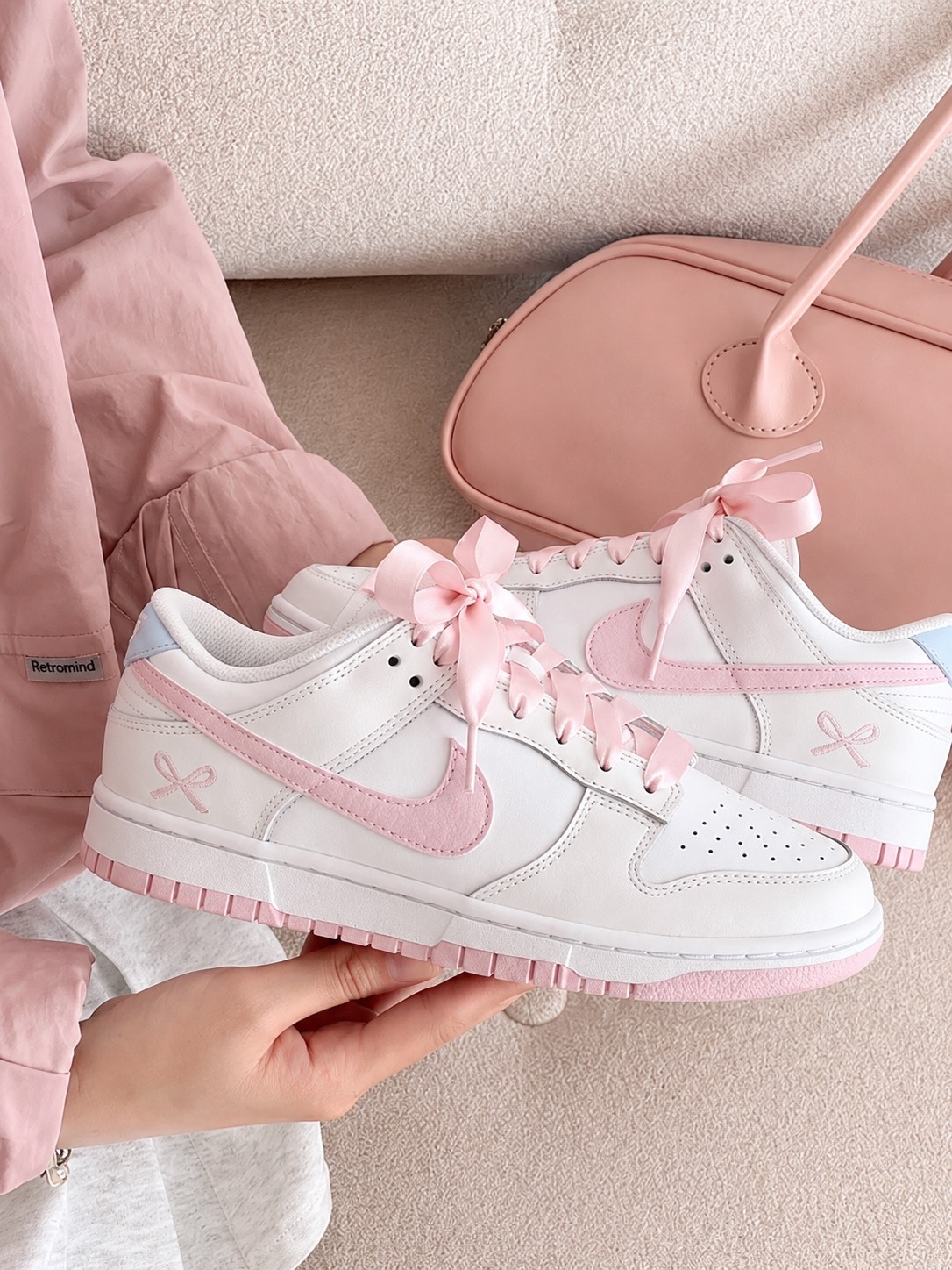 【限量訂製款】NIKE DUNK 夢幻粉 緞帶 蝴蝶結
