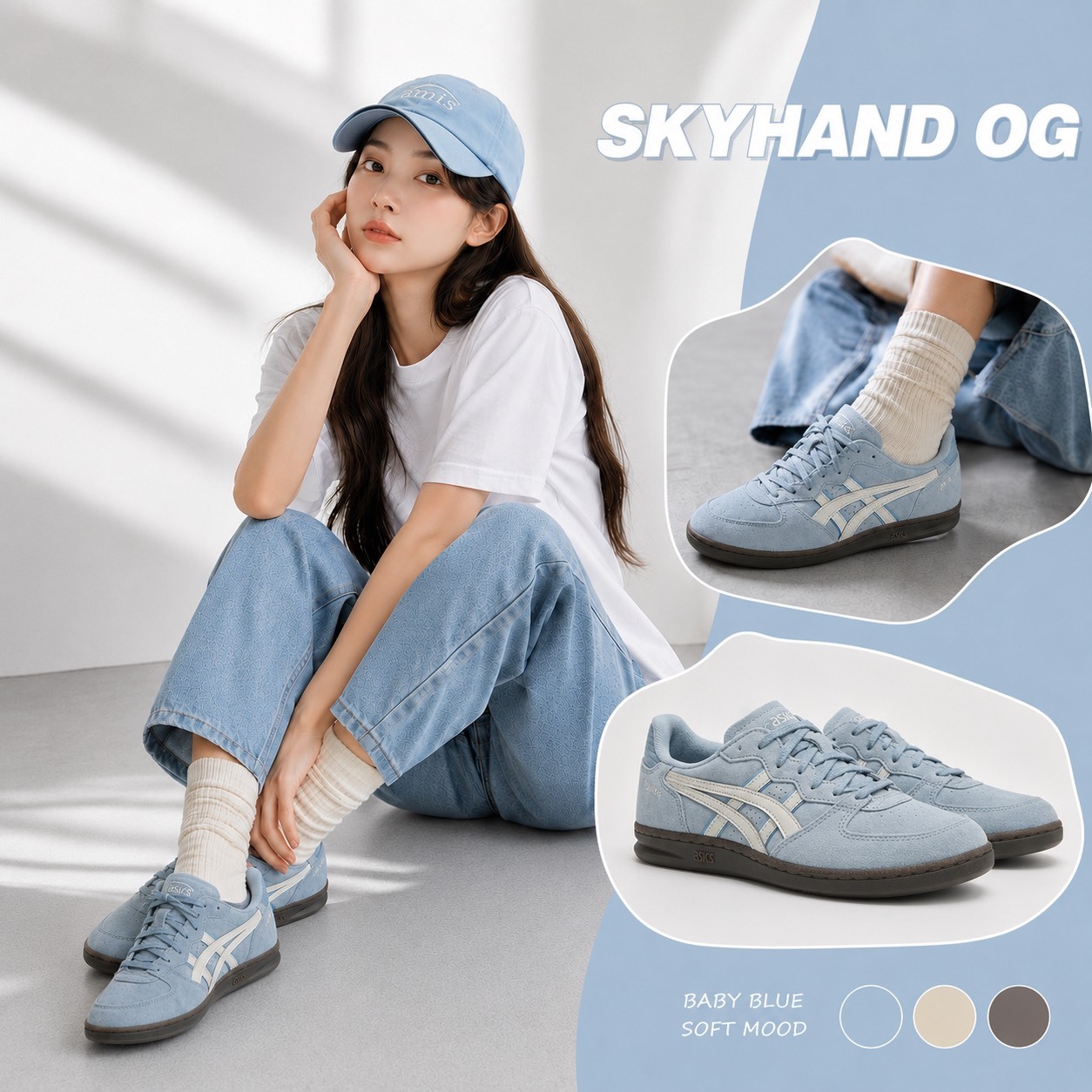 ASICS 休閒鞋 SKYHAND OG 湖藍色 麂皮 焦底 復古鞋 女 1203A452404